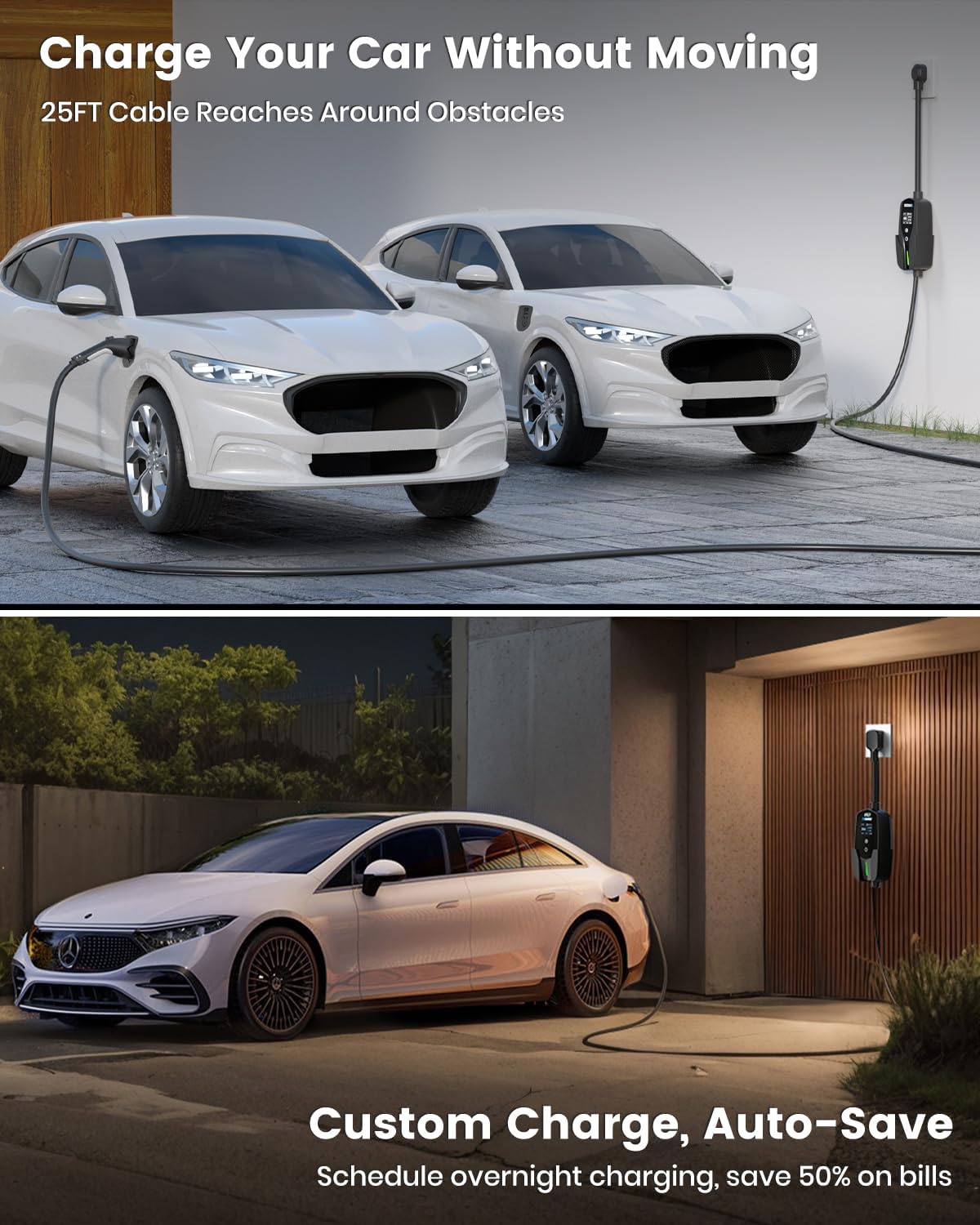 Level 2 EV Charger 24Amp 240V - NEMA 14-30P Charging Station, 25FT Cable for Home/Garage, J1772 Electric Vehicles & Adjustable Current (10-24A) (for J1772(Non-Tesla Evs), NEMA 14-30 Plug)