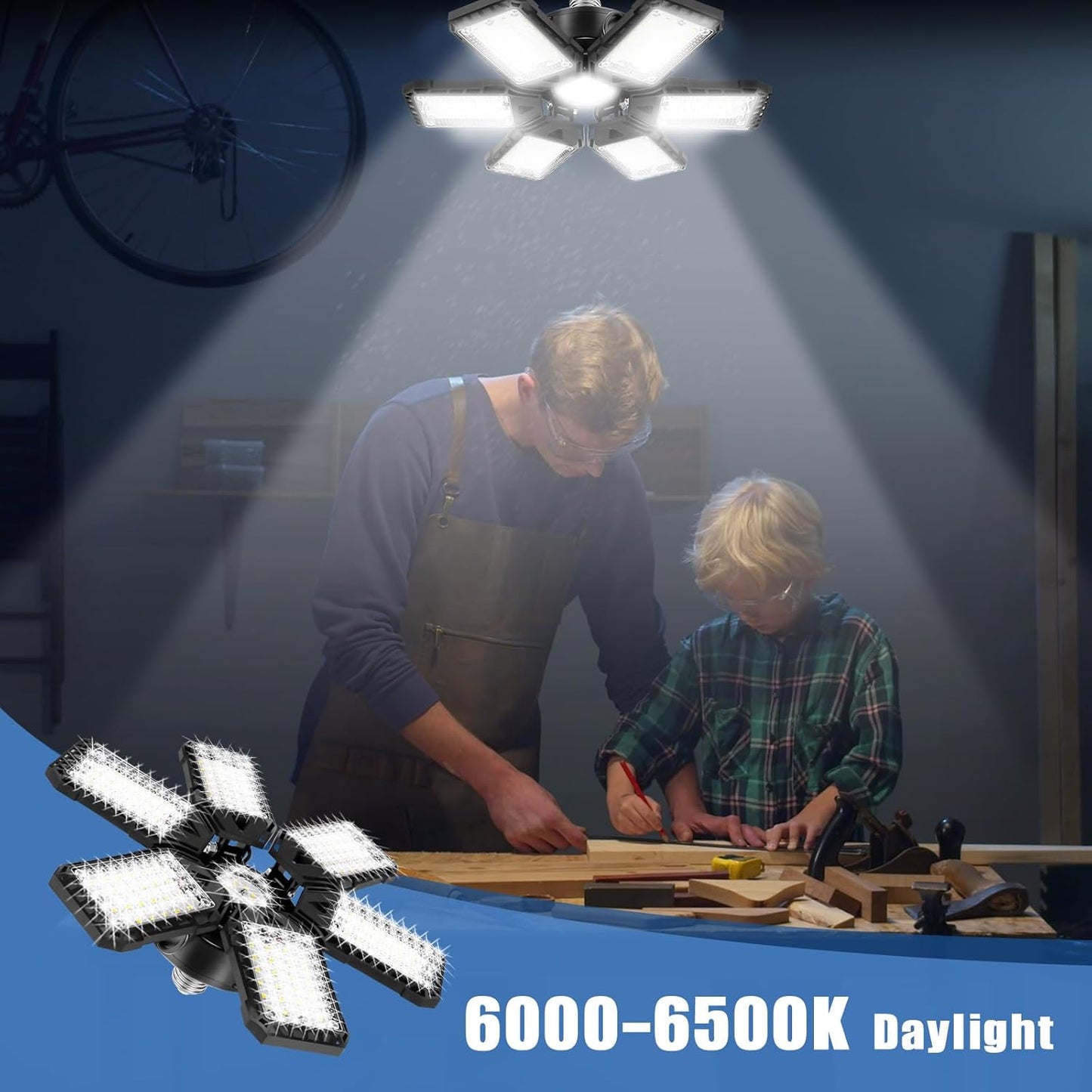 LED Garage Lights Bulb 2 Pack 180W 18000LM 6500K Led Shop Light with 6 Plus 1 Deformable Panels Basement Barn Ceiling Lights for E26/E27