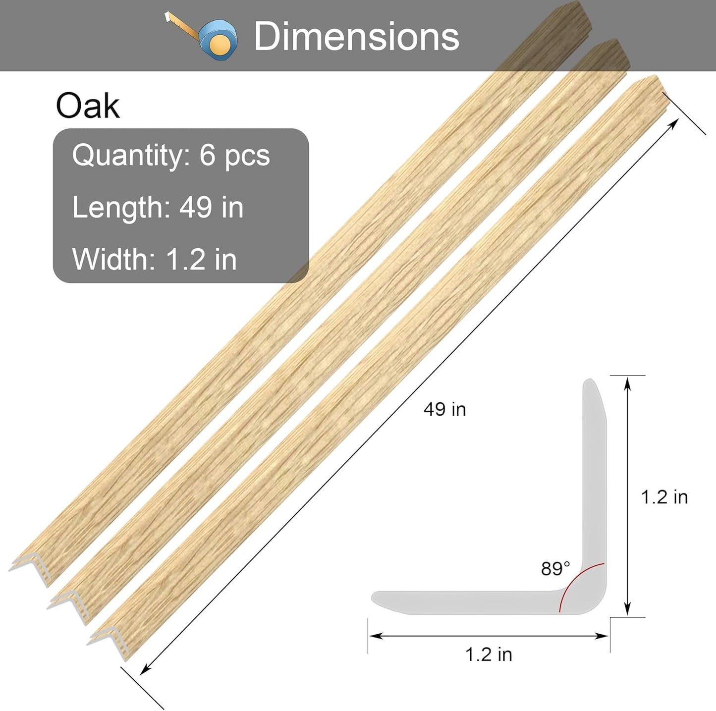 6 Pcs 49" Wall Corner Protector Trim, Oak Wood Grain Edge Strip for Door and Window Frames Mirror Trim Backsplash Tile Edge (Oak)