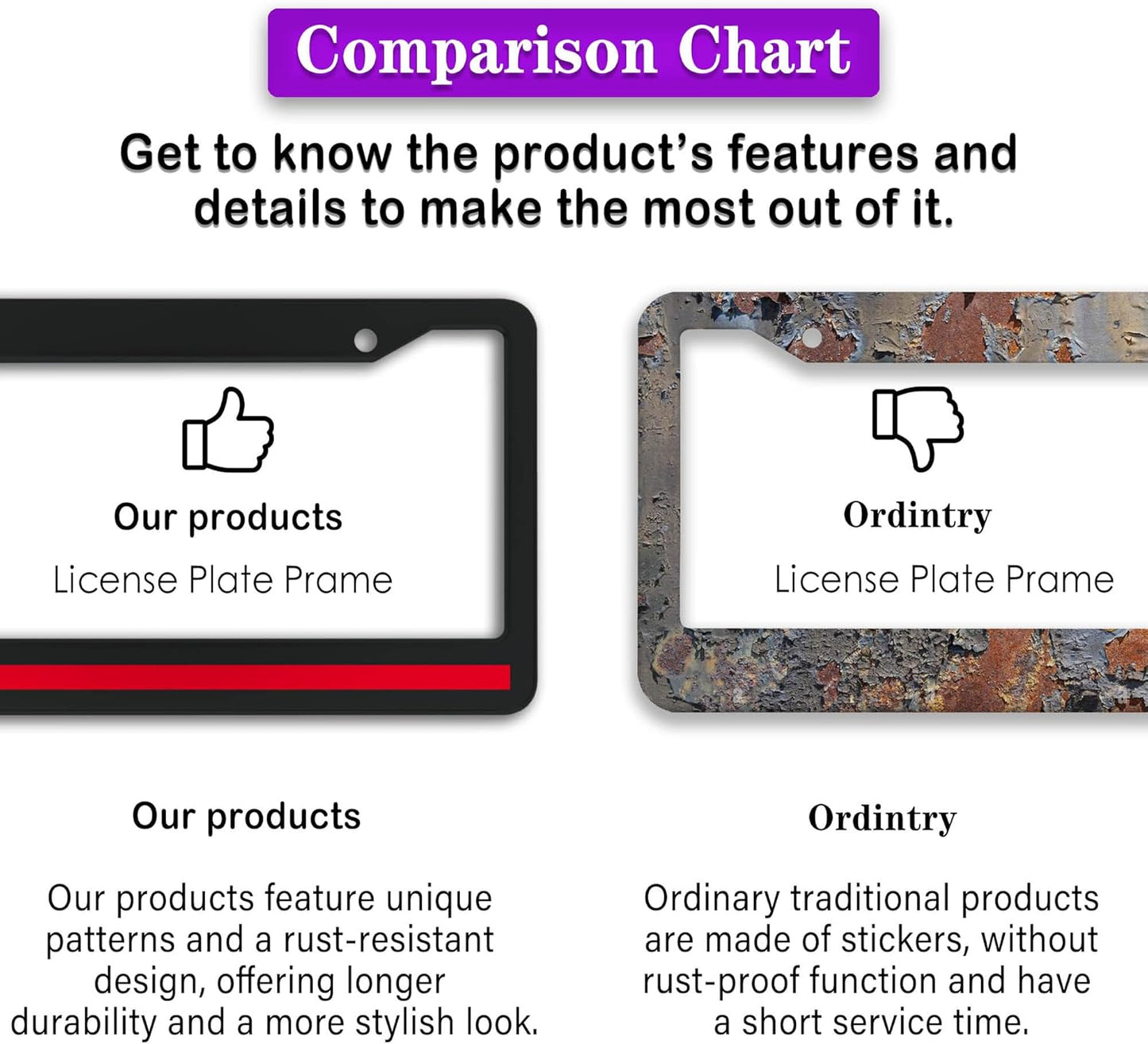 License Plate Cover Black and Red License Plate Frames Firefighter Red Line Flag Universal Aluminum Car Accessory 2 Pack with Screw Covers Set