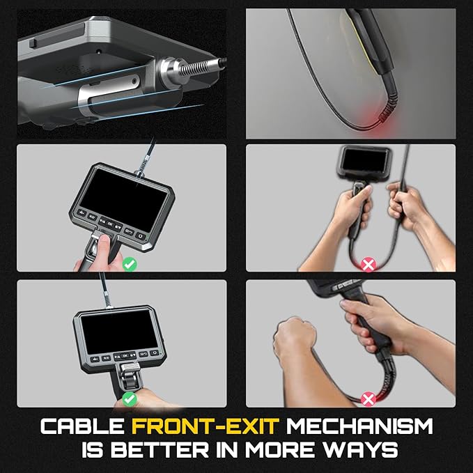 DXZtoz Dual-Lens Articulating Borescope, 6.5mm Slim Probe, Two-Way 210°Rotate Industrial Endoscope, 5'' Dual Screen Inspection Camera with Light for Aircraft Automotive Mechanic Electrician-5FT