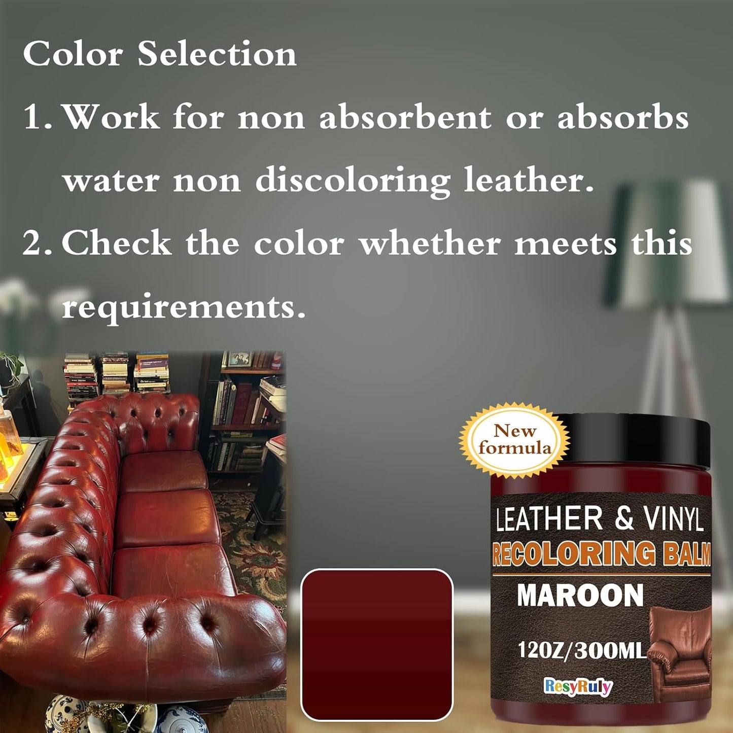 Maroon Leather Repair Kit for Furniture Dye Car Interior Vinyl Seats Paint Leather Conditioner Couch Handbag Chair Stain Remover Recoloring Balm Restorer Cream Cat Dog Scratches & Color Applicator