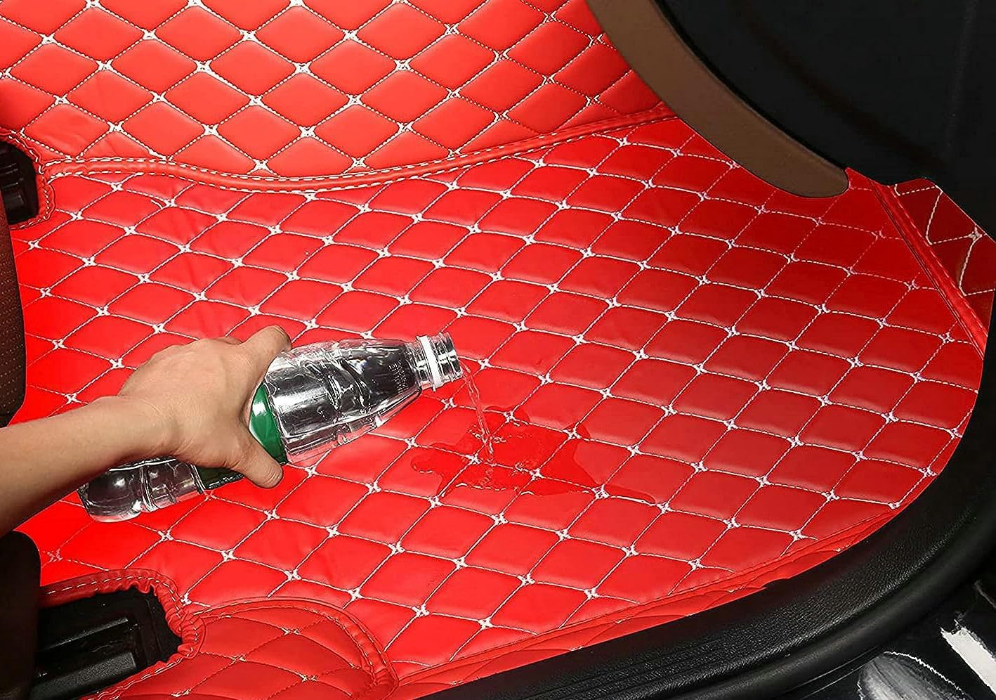 Custom Artificial Leather Waterproof All-Weather Car Floor Mats Fit for 99% Sedan SUV Sports Car Vehicle Car Mat (Red Red Stripe)