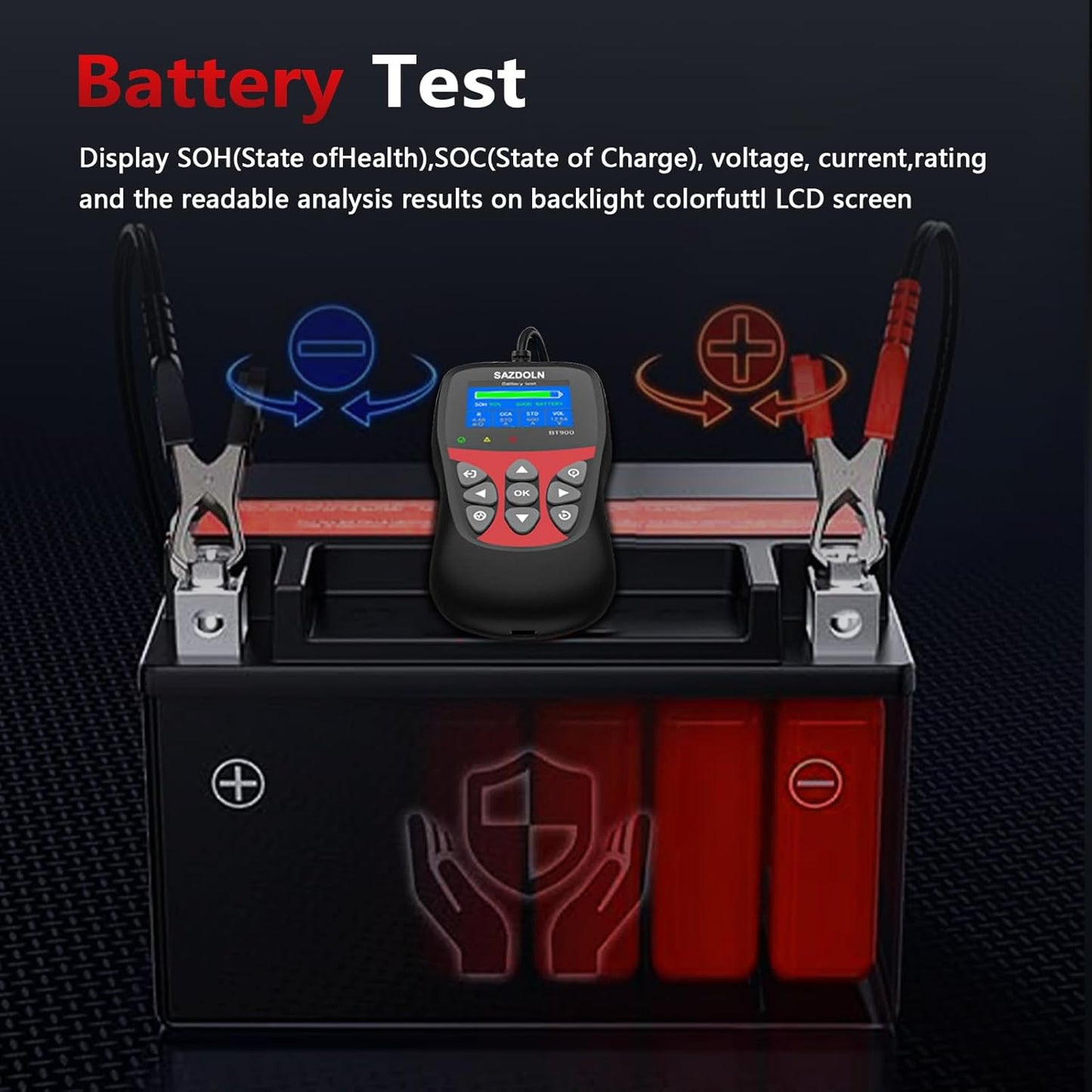 BT900 Car-Battery-Tester 6V 8V 12V, Automotive 100-2000CCA Battery-Load-Tester Analyzer, Digital Auto Battery Analyzer for Car Truck Marine Motorcycle SUV Boat,Black 