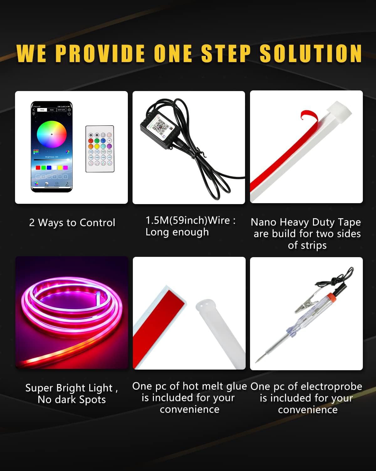 YM E-Bright Car Led Lights Exterior RGB Hood Light Strip Waterproof Multicolor Dynamic Scan Start Up Hoodbeam Kit DRL Daytime Running Lights for Cars,Truck,SUV,APP Control,12V 70inch