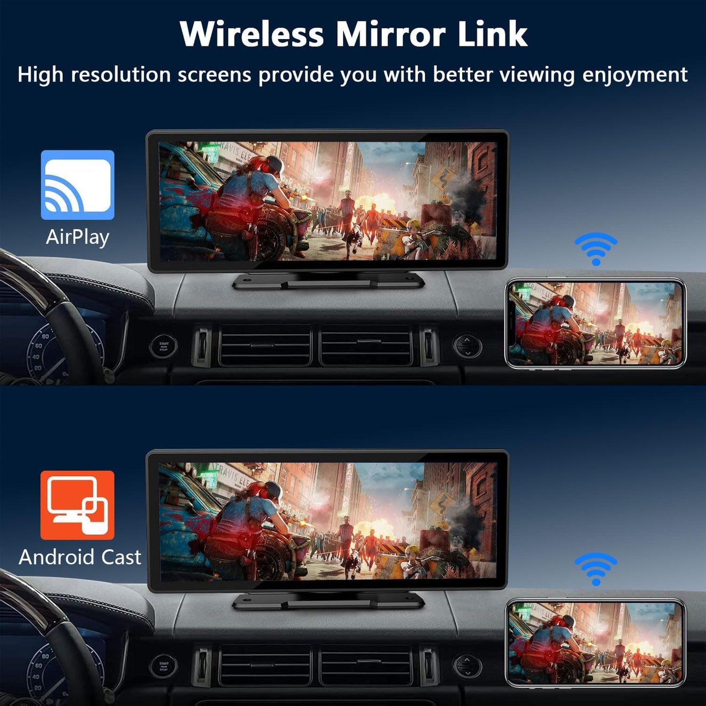 Wireless Carplay Screen for Car, 10.26" HD Touchscreen with 4K Dash Cam Portable Carplay & Android Auto Car Stereo with Backup Camera, GPS Navigation Mirror Link, Bluetooth, FM, Siri