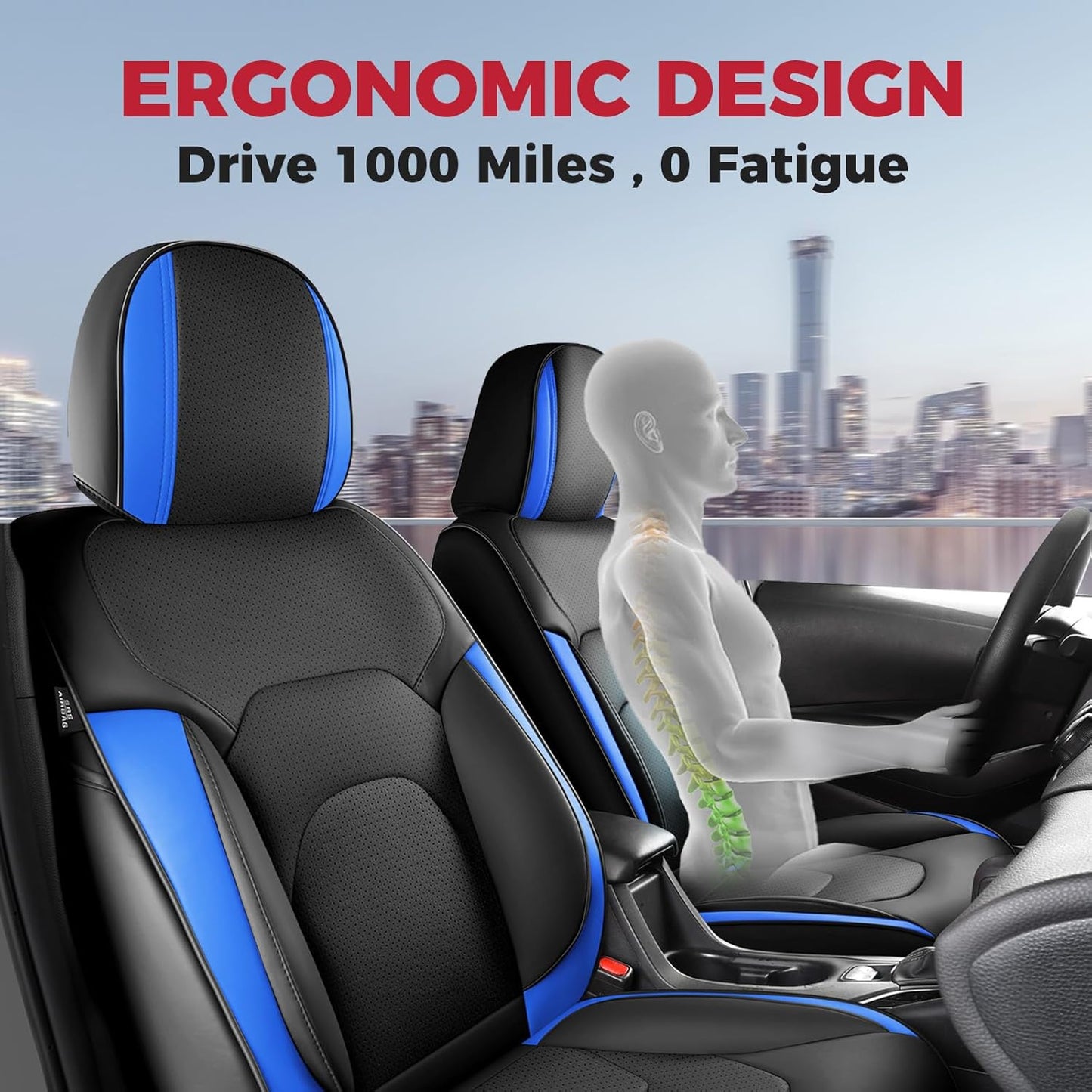 FREESOO Car Seat Covers Front Seats 2PCs,Waterproof Automotive Seat Covers, Leather Cars Interior Covers, Seats Protection Universal fit Babies & Adult (BlackBlue)