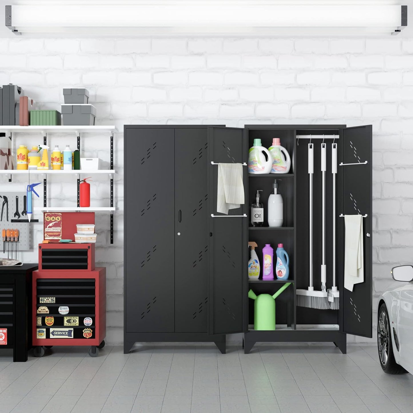 Metal Garage Storage Cabinet,Storage with Doors and Shelves, 71" Tall Garage Cabinet,Home Office with Lock Doors (H71* D16.53*L31.5in)