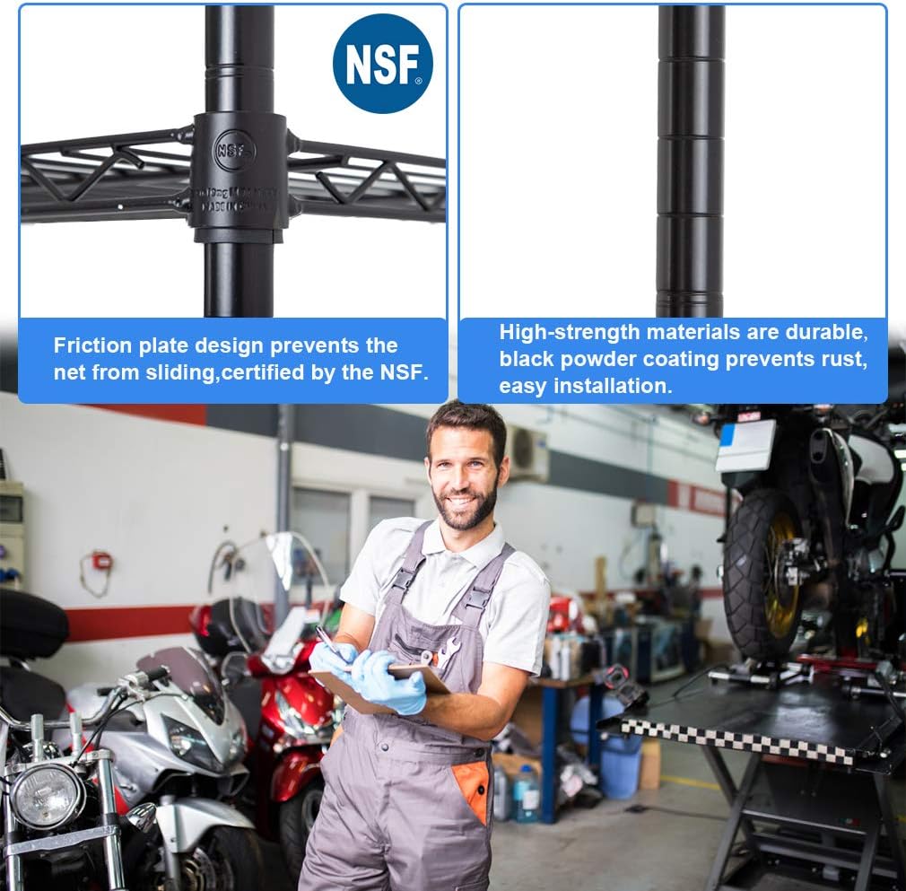 Wire Shelving Unit Commercial Metal Shelf Adjustable Layer Rack Strong Steel for Restaurant Garage Pantry Kitchen Garage (36×14×72, Black)