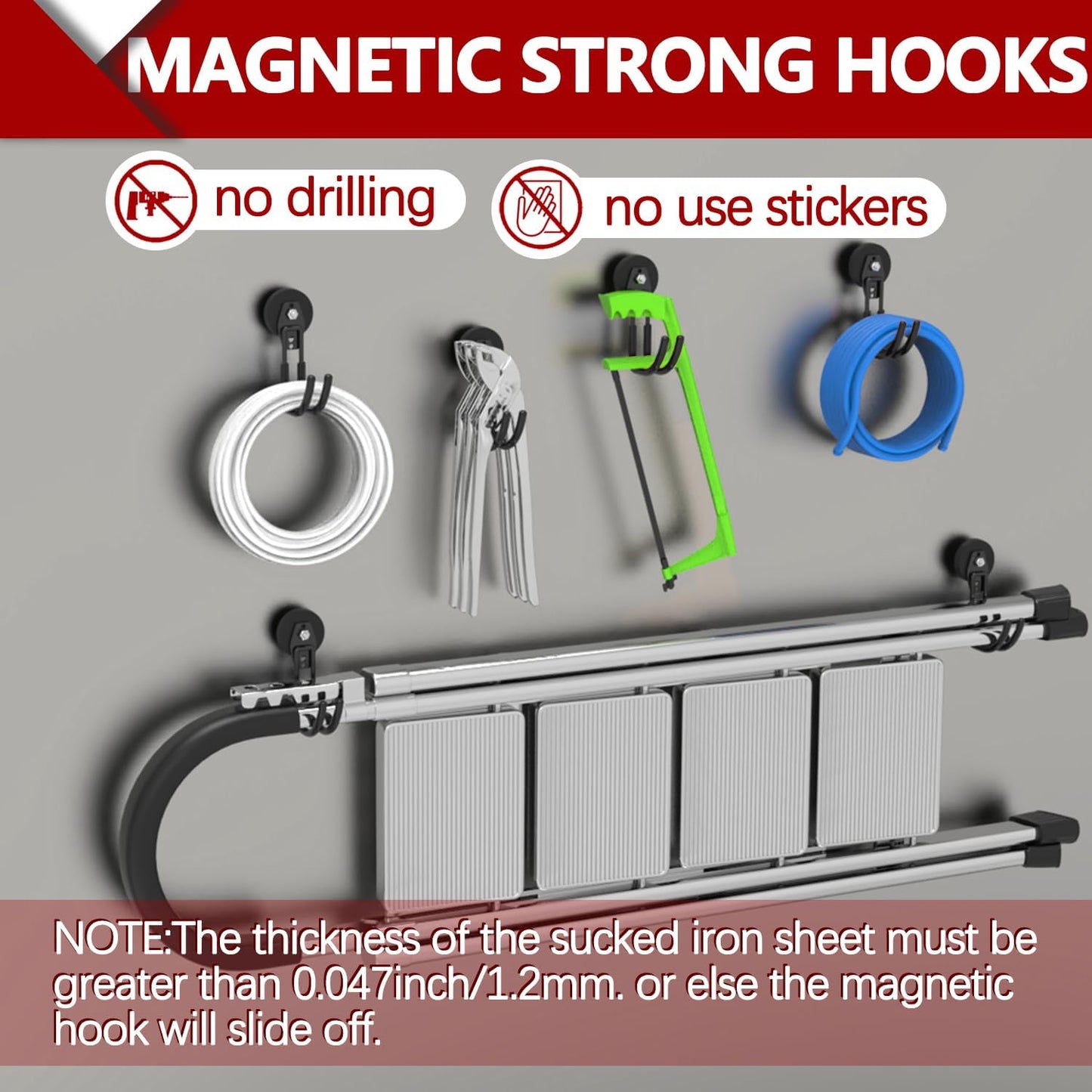 3-H Heavy Duty Magnet Garage Hooks 2 Pack, J Shape Strong Magnetic Hooks for Hanging Cordless Power Drill, Utility Magnetic Tool Holder for Metal Cabinet, Steel Pegboard, Toolbox, Garage(Black)