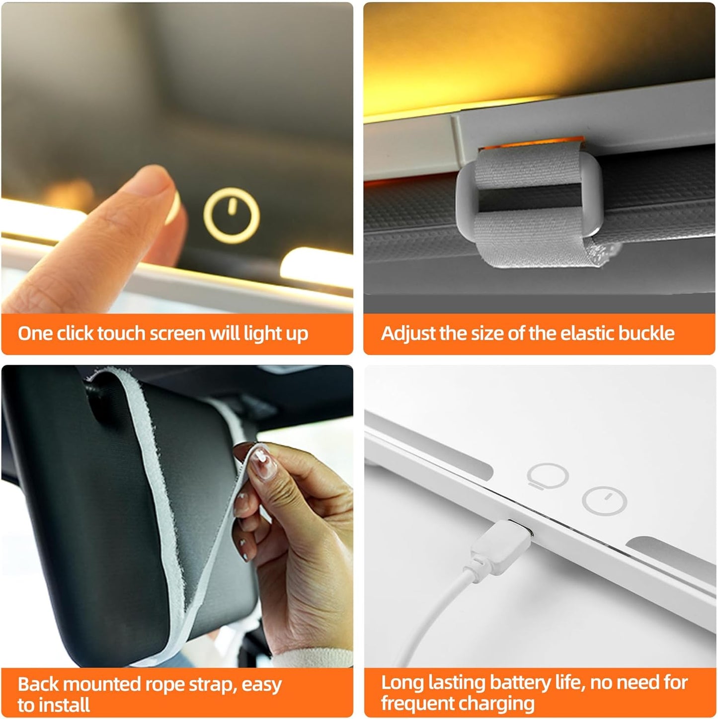 2 pack, Car Sun Visor Vanity Mirror, Rechargeable Led 3 Light Modes,Dimmable Touch Screen,Side with triple magnification mirror image (2)