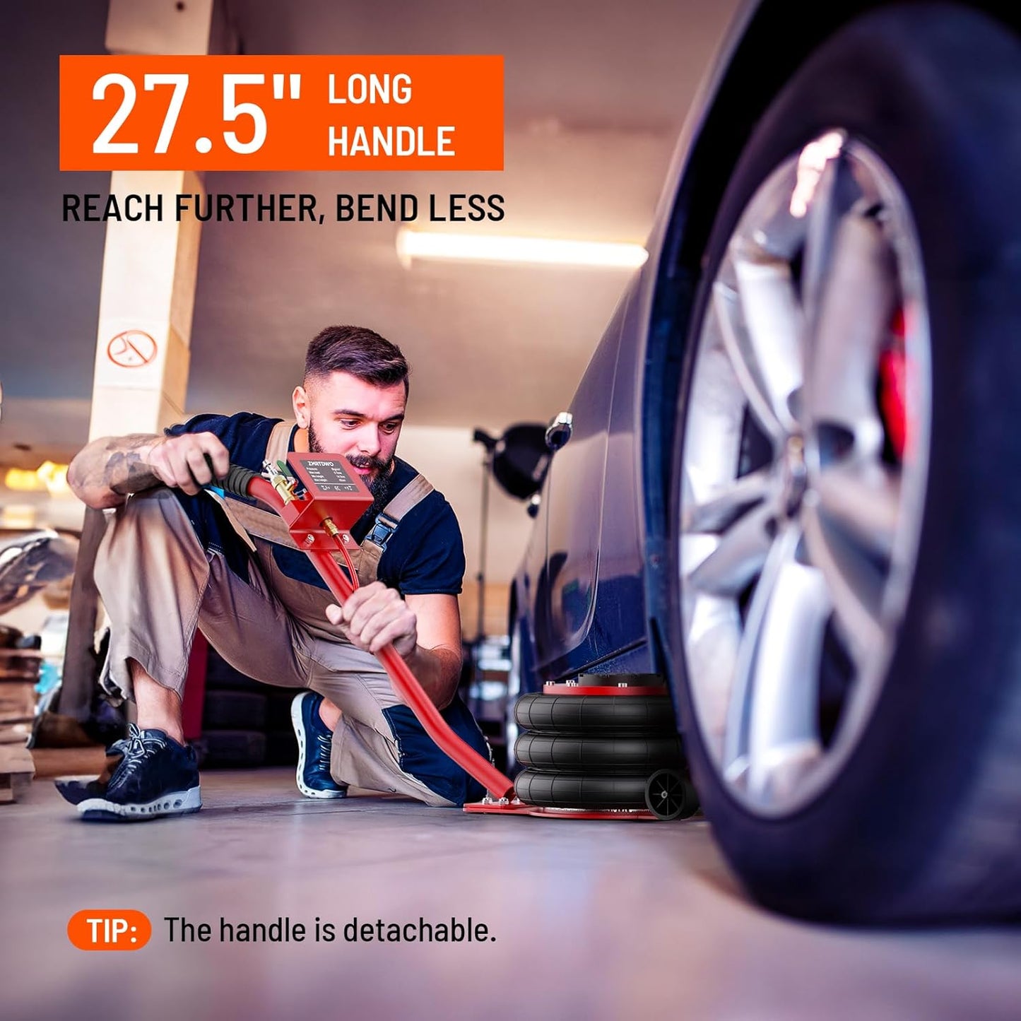 Air Jack, 3 Ton/6600 lbs Car Jack, 3-5 s Fast Lifting Pneumatic Jacks with Short Handle, Lift up to 17.7 inch Pneumatic Air Jacks for Cars and Trucks, Garages, Repair (Red)