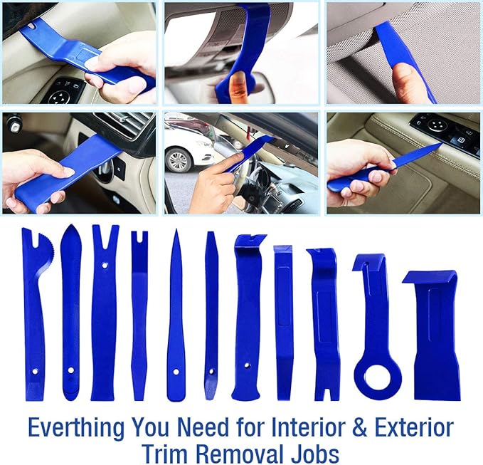 BYNIIUR Trim Removal Tool,Auto Push Pin Bumper Retainer Clip Set Fastener Terminal Remover Tool Adhesive Cable Clips Pry Kit Car Panel Radio Removal Auto Clip Pliers, Blue