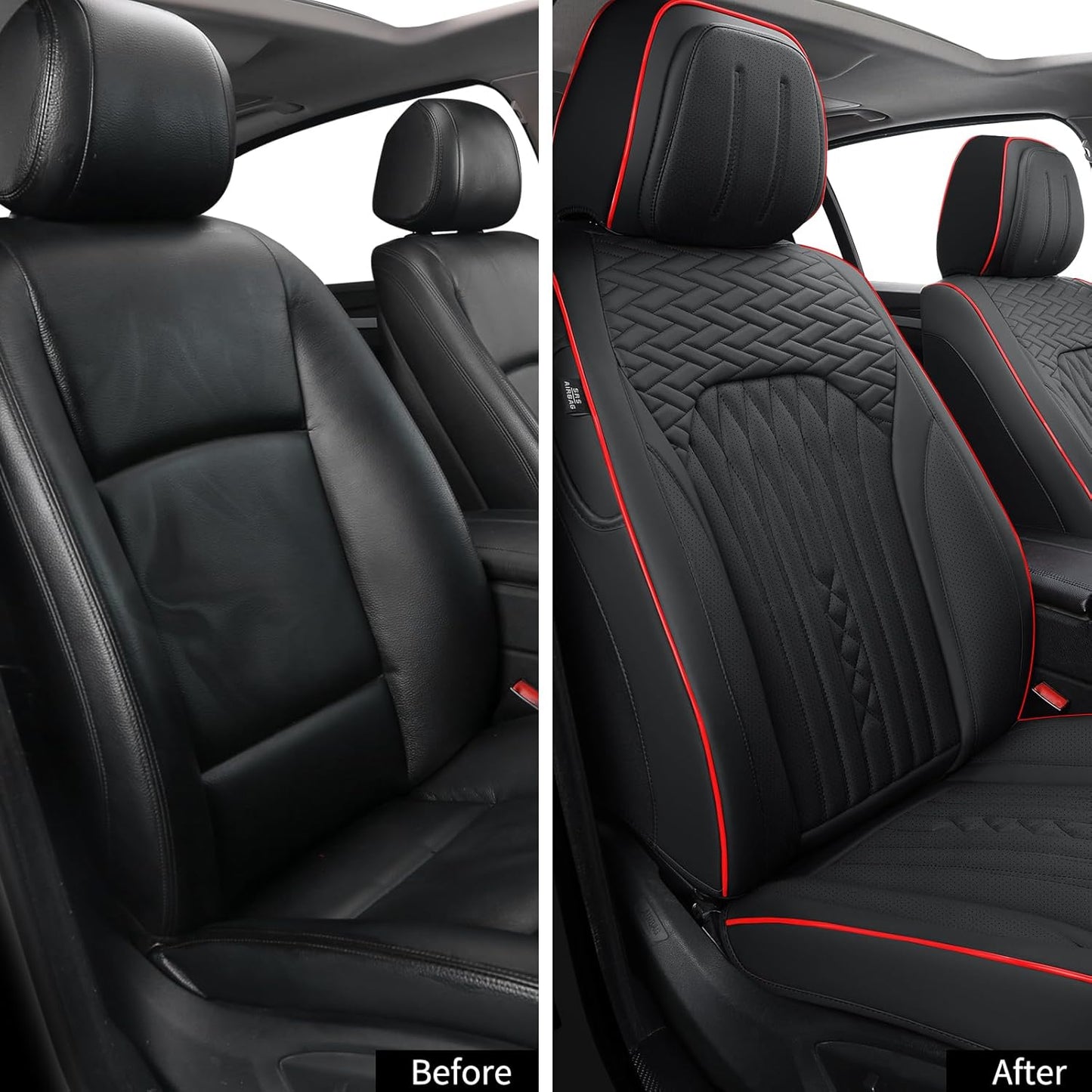 Car Seat Covers Full Set, Leather Seat Covers for Cars, Car Seat Protector Waterproof, Non-Slip Car Interior Covers Fit for Most Cars, SUV, Vans, Trucks,2Seaters,Full Set,Black,COMFDRIVE-A03