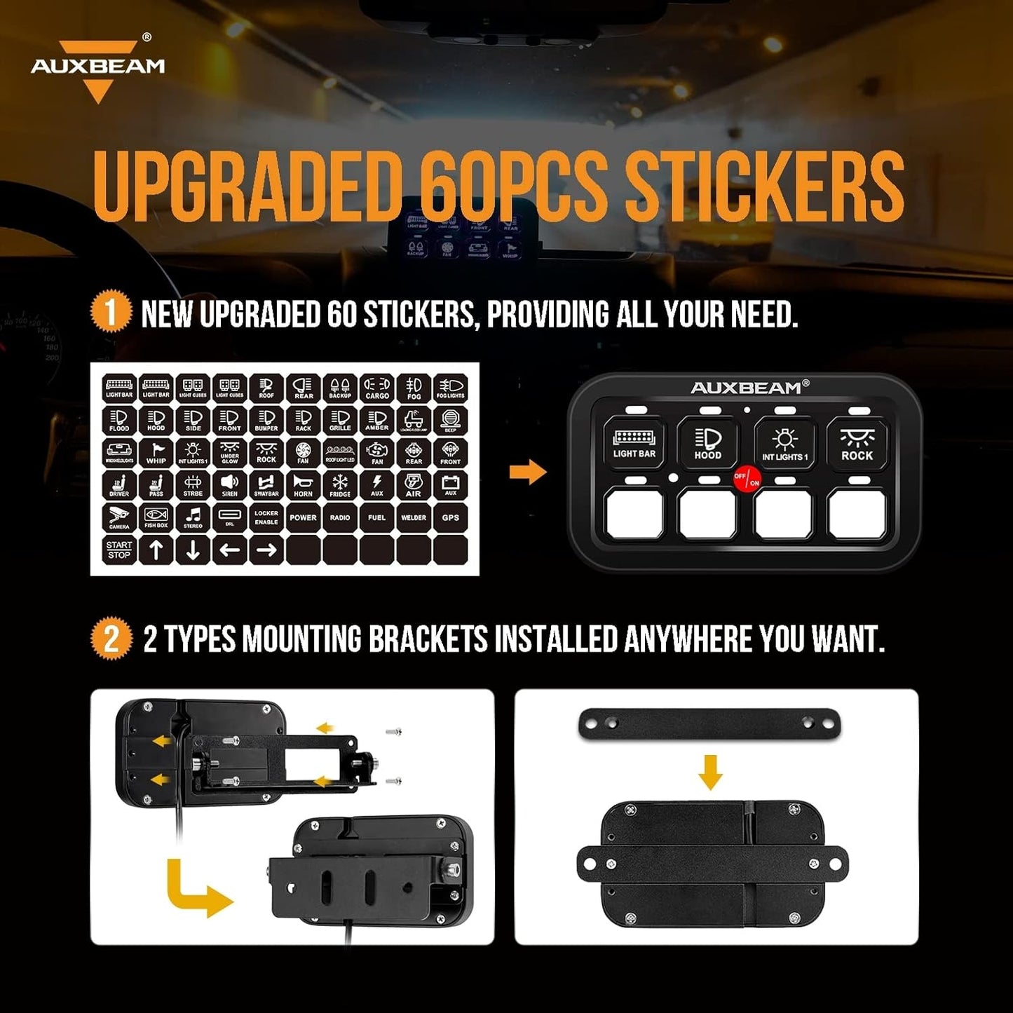 Auxbeam 8 Gang Switch Panel BB80 Universal Circuit Control Relay System Automatic Dimmable LED Switch Control Panel Switch Pod Touch Switch Box for Car Truck Offroad ATV SUV - Blue, 2 Years Warranty