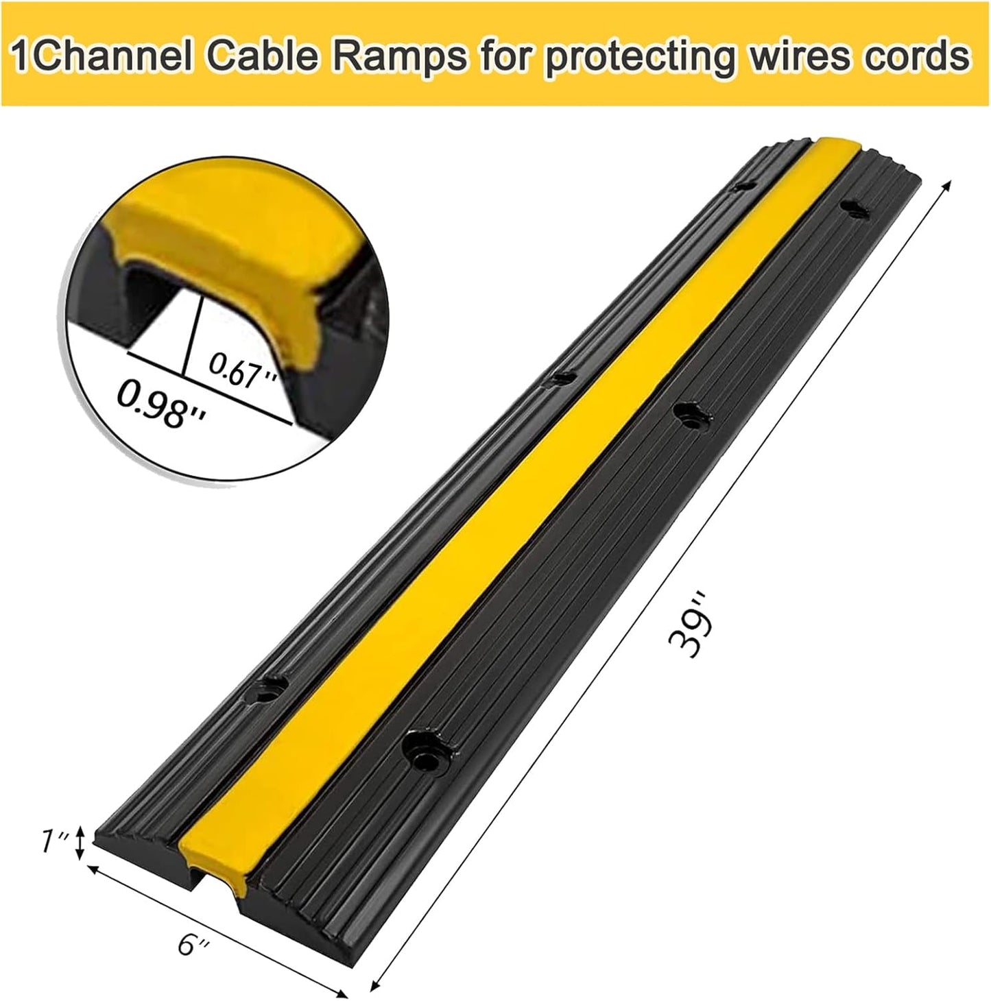 CXRCY Cable Protector Ramp 4 Pack of 1-Channel Rubber Hose Ramp, 22046Lbs Capacity Heavy Duty Speed Bumps Hose Cord Protector Ramps for Driveway&Outdoor/Wire/Hose/Pipe Hider
