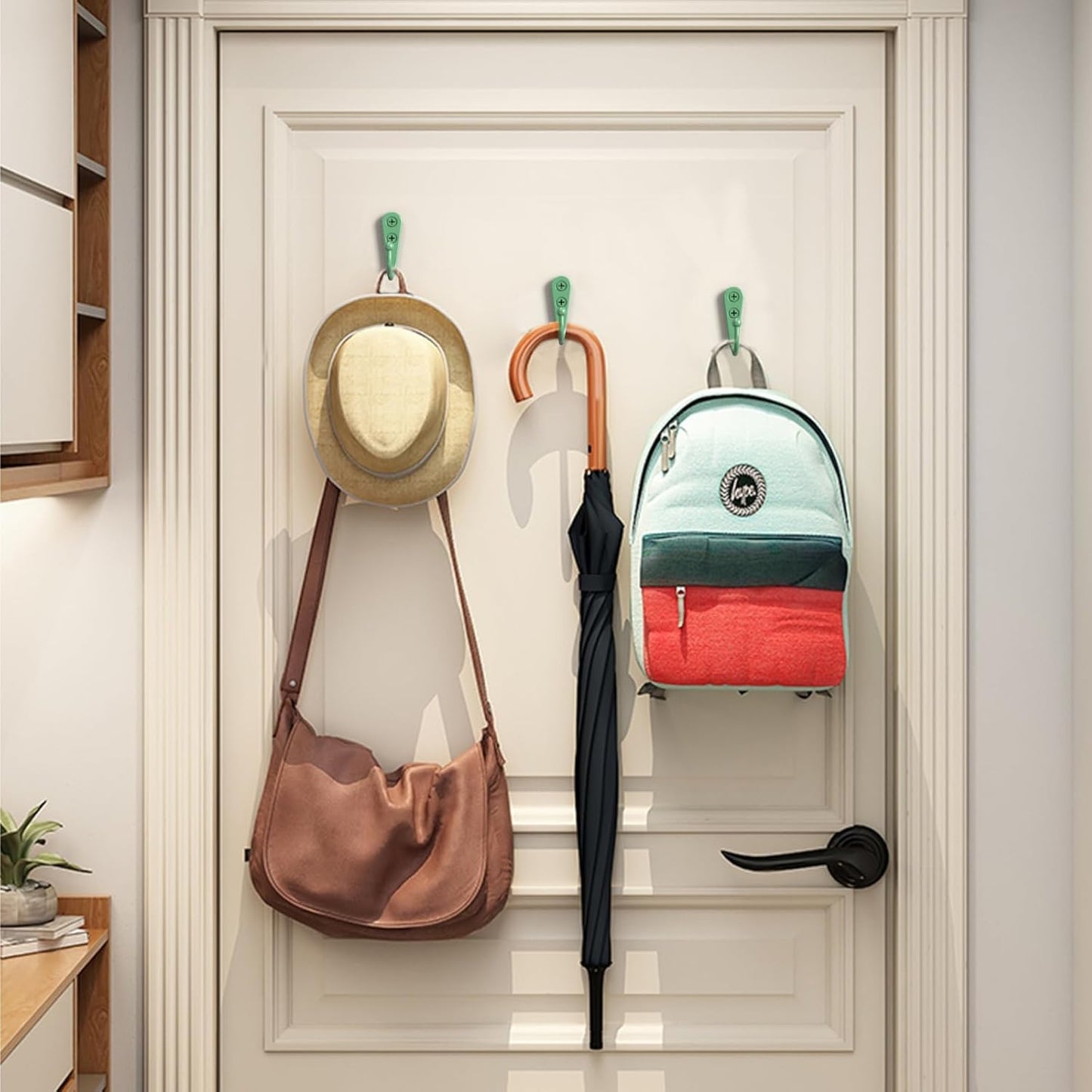 15 Pcs Black Wall Mounted Coat Hooks, Hanger Hook with 30 Pieces Screws for Towel, Key, Robe, Scarf, Bag, Cap, Coffee Cup, Mugs(Green)