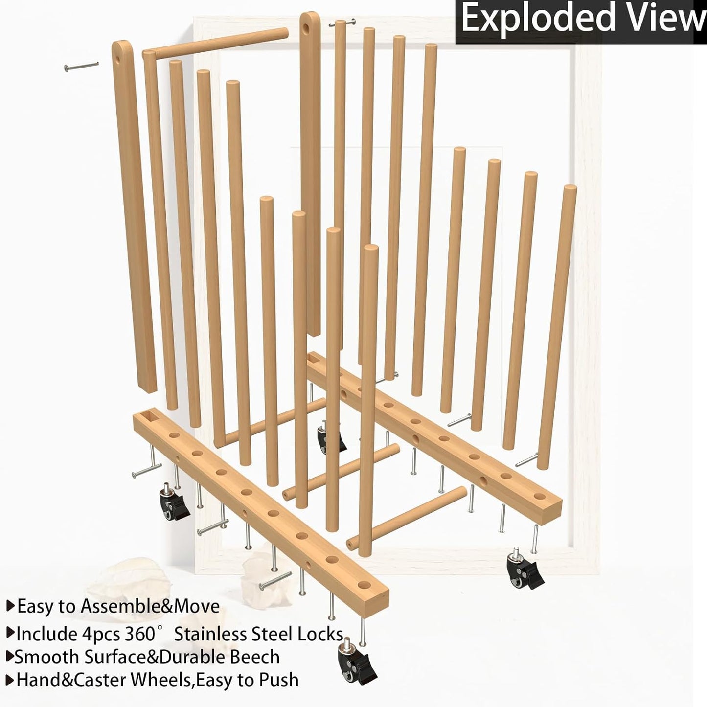 Art Storage Rack with Handle&Caster Wheels,Wooden Art Canvas Storage Stand,Art Drying Rack, Canvas Boards Rack for Drawing Board ,Art Studios,Panel,Artworks,Gallery