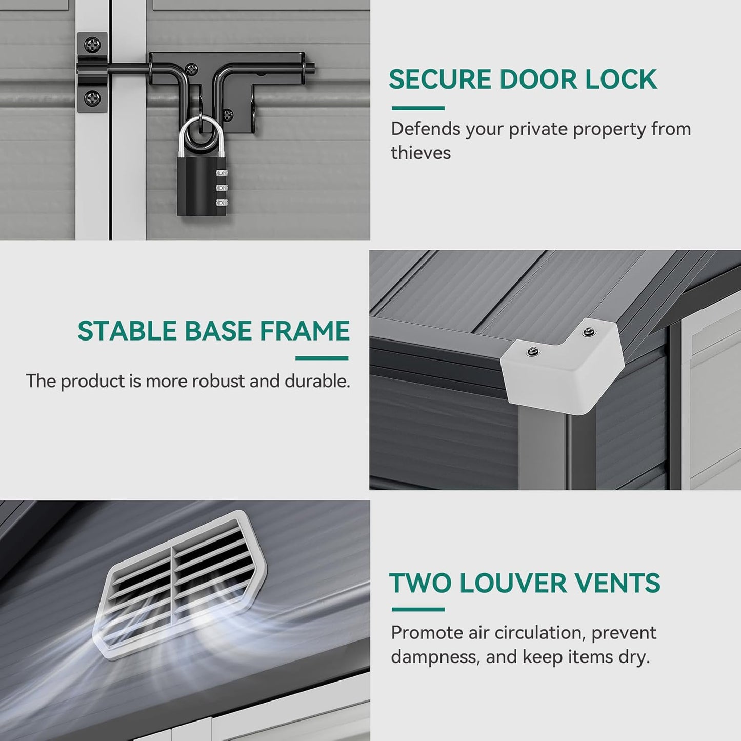 YITAHOME 8x6.2FT Outdoor Storage Shed w/o Floor, All-Weather Plastic Shed with Lockable Doors, Window & Vents, Plastic Tool Shed for Backyard, Patio, Poolside, Lawn, Gray