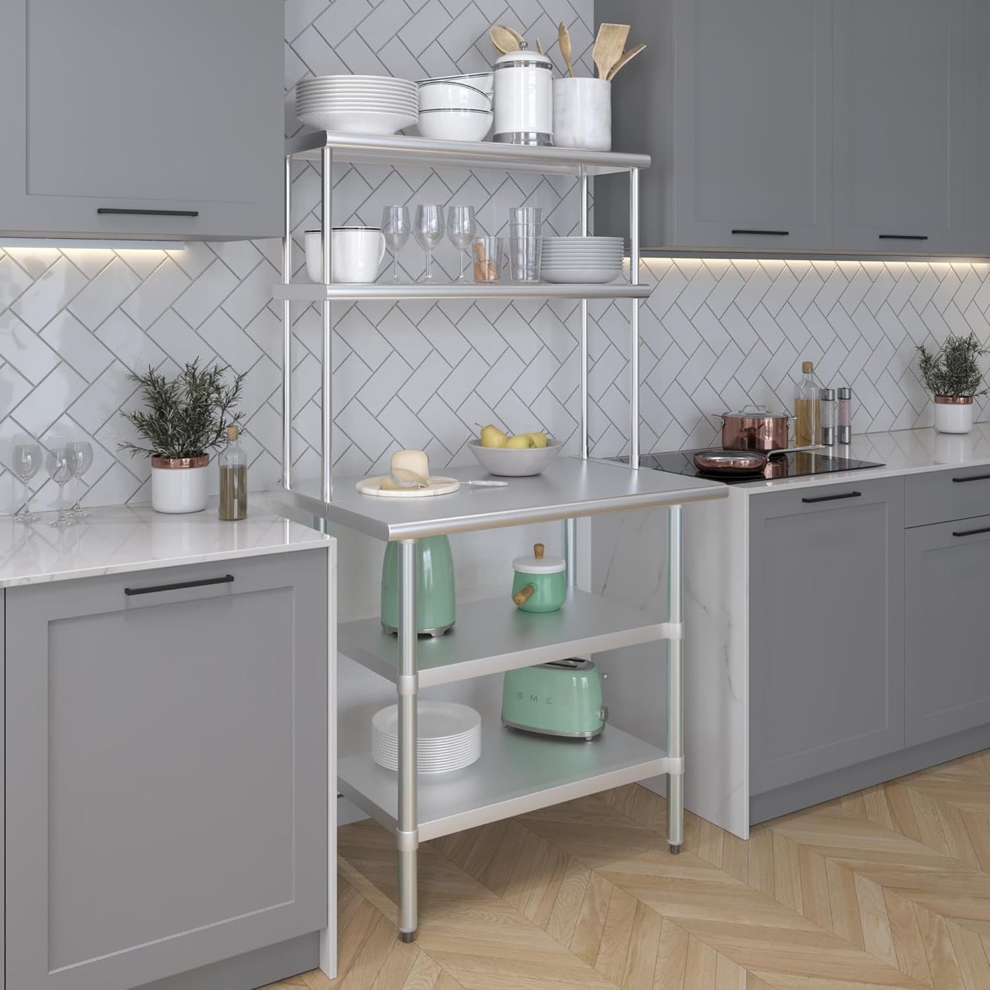 AmGood Stainless Steel Work Table with 2 Shelves | 24" x 36" Table with 2 Shelves + 12" Overshelf