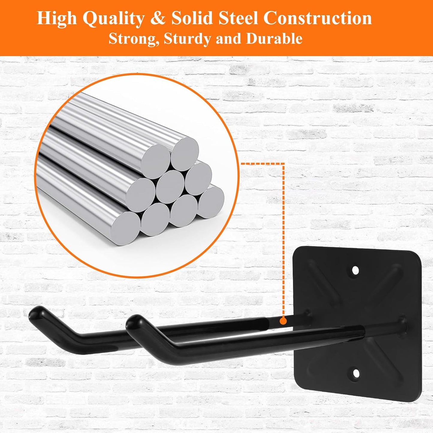 Steel Garage Storage Hooks Wall Tool Organizer, 14 Inch Garage Hook Heavy Duty Utility Storage Hangers Black for Ladders, Chairs, Garden Tools, Set of 4