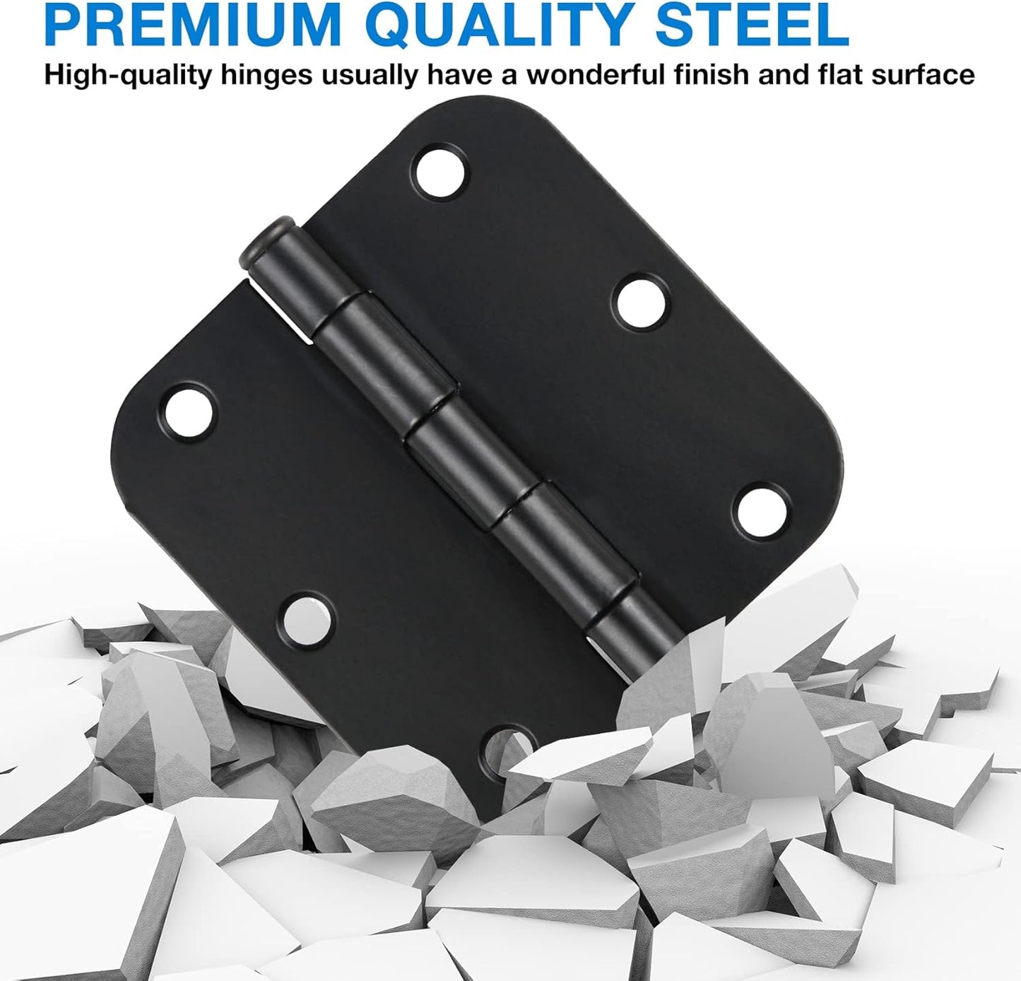 42 Pack Matte Black Door Hinges 3.5 Inch 5/8" Radius, Interior 3 1/2" Bi-fold Table Closet Rounded Hinge for Doors,Furniture,Farm,Book Shelf,Gate,Bed Room,Entryway,Patio,Playhouse,Kit