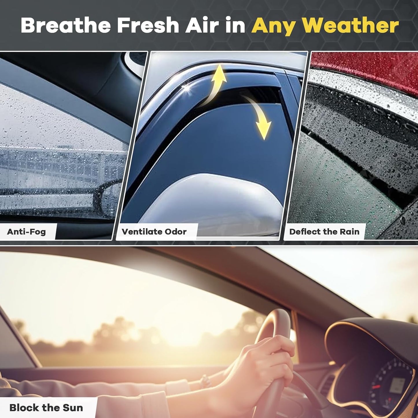 4 PCS in Channel Rain Guards Fit for Toyota 4Runner 2016 2017 2018 2019 2020 2021 2022 2023 2024, Durable Side Wind Deflectors, Smoke Vent Window Visors Shades Shield, Exterior Car Accessories