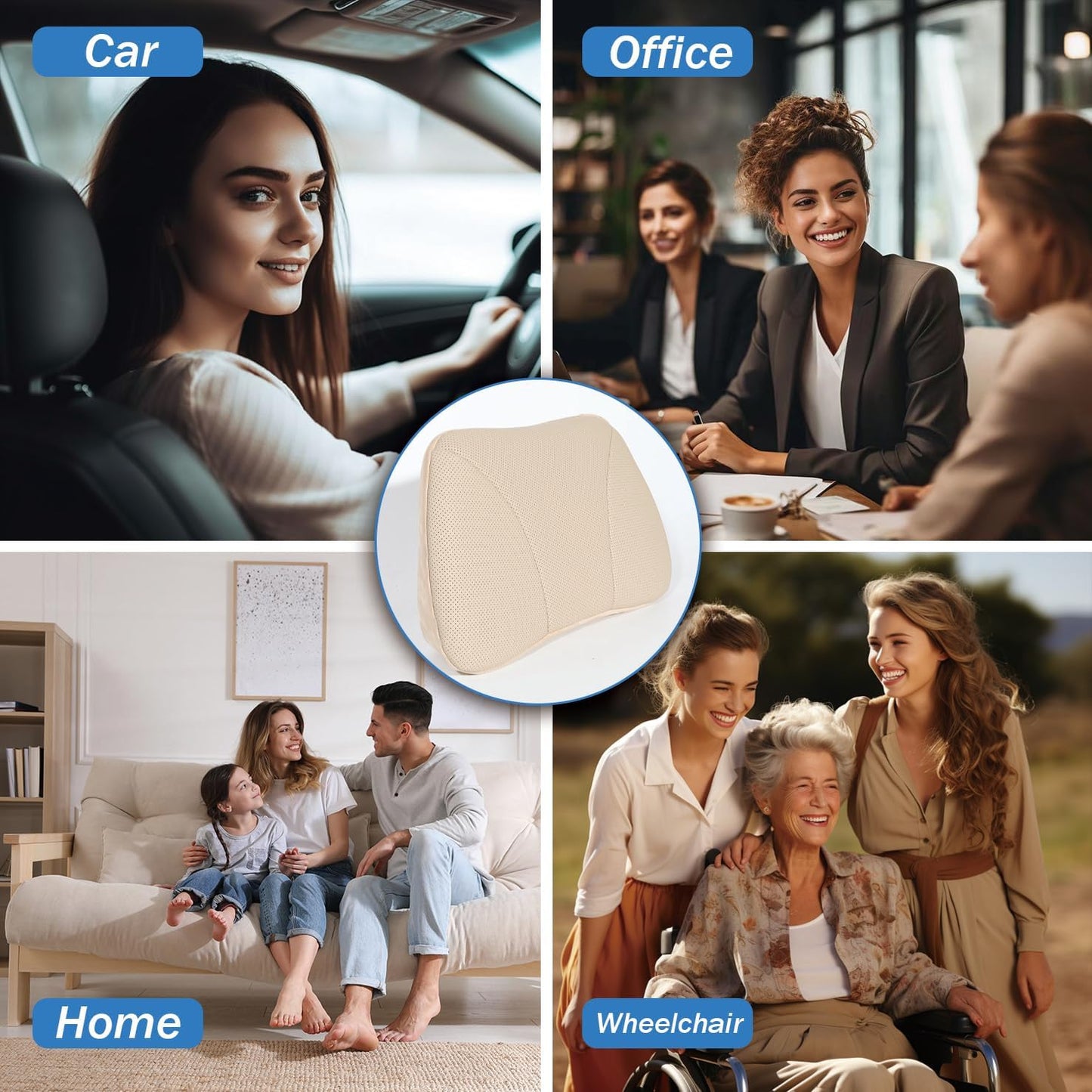 1P Lumbar Support Pillow,15.5x8.7 Memory Foam,Superfiber Suede,Drive car Back Pillows,seat,Office,Rest,Improve Posture(Black)