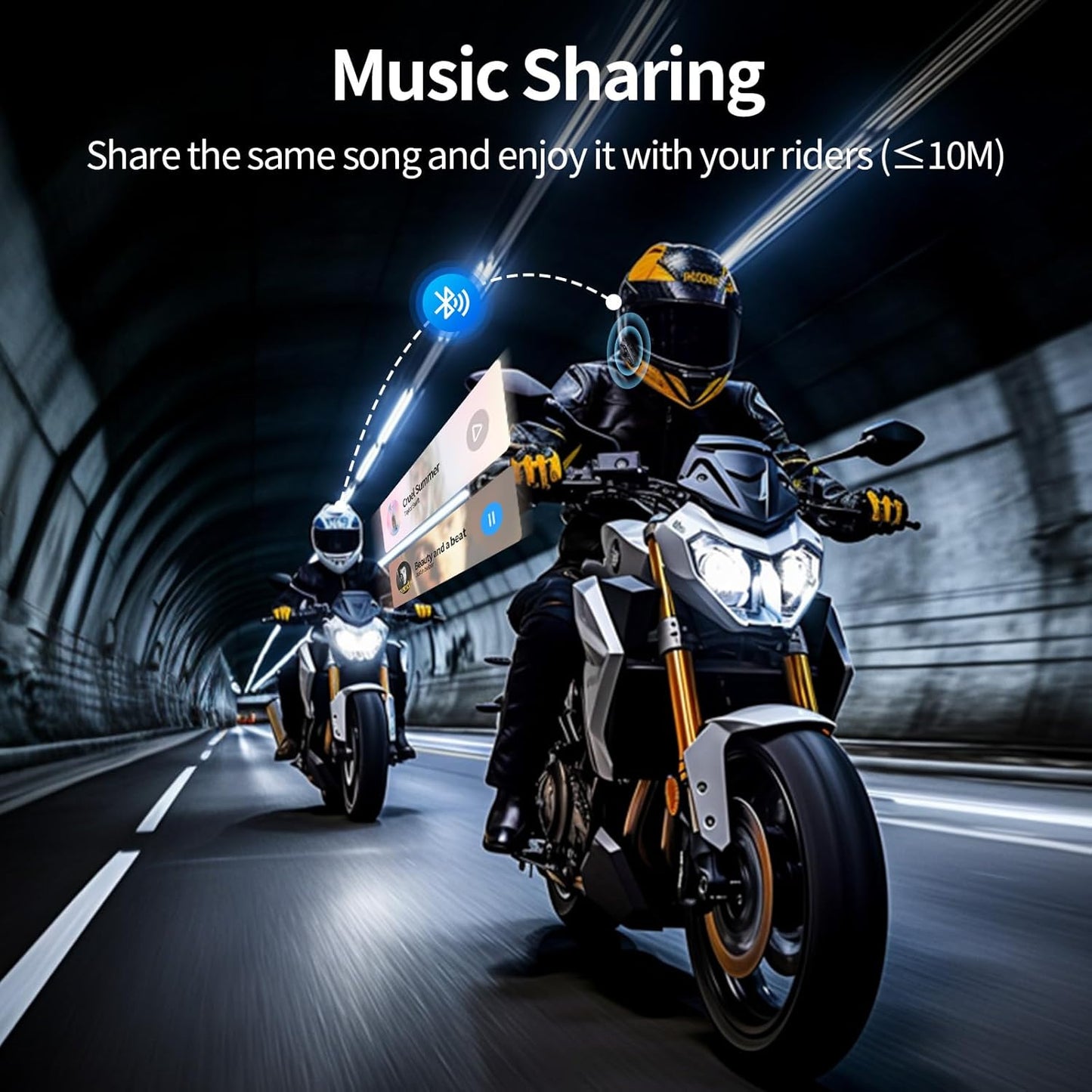 Motorcycle Helmet Bluetooth Headset, 10 Way 2KM Helmet Communication System, Multitasking Audio Motorcycle Intercom, 2 Mics&40mm Speaker, 2 Pack