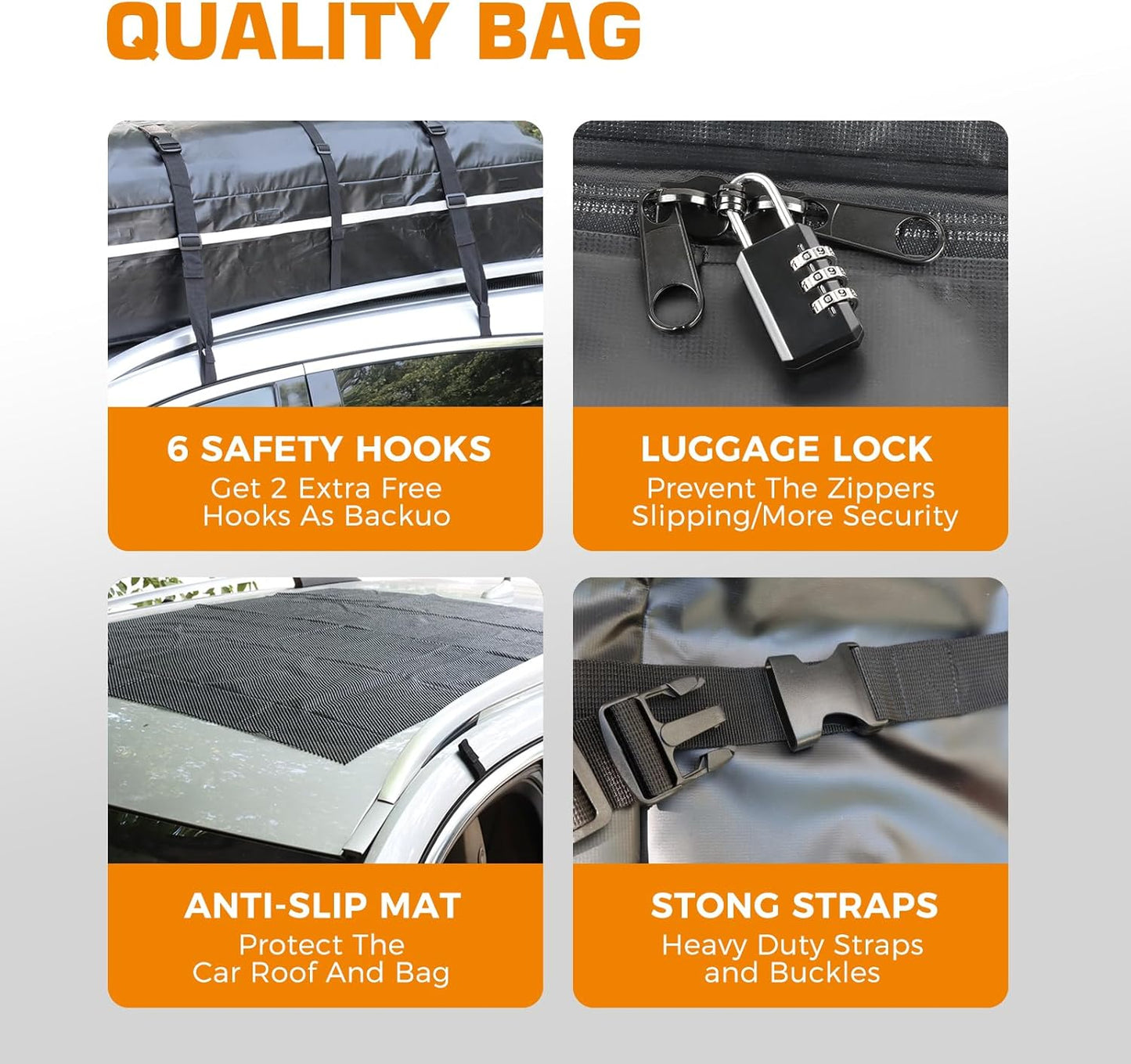 Kingfun Car Rooftop Cargo Carrier – Waterproof 20 Cubic Feet Car Roof Bag Fit All Vehicles with/Without Roof Racks, Includes Anti-Slip Mat, 8 Reinforced Straps & 6 Door Hooks, Luggage Locks(Black)