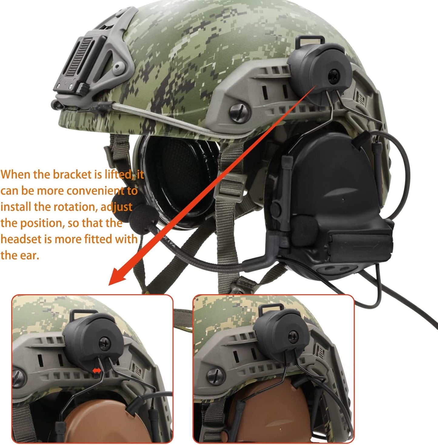 COMTA 2 Helmet-Type Tactical Headset with U94 PTT 2pin,Noise Canceling Headphones,for Airsoft Hunting Shooting