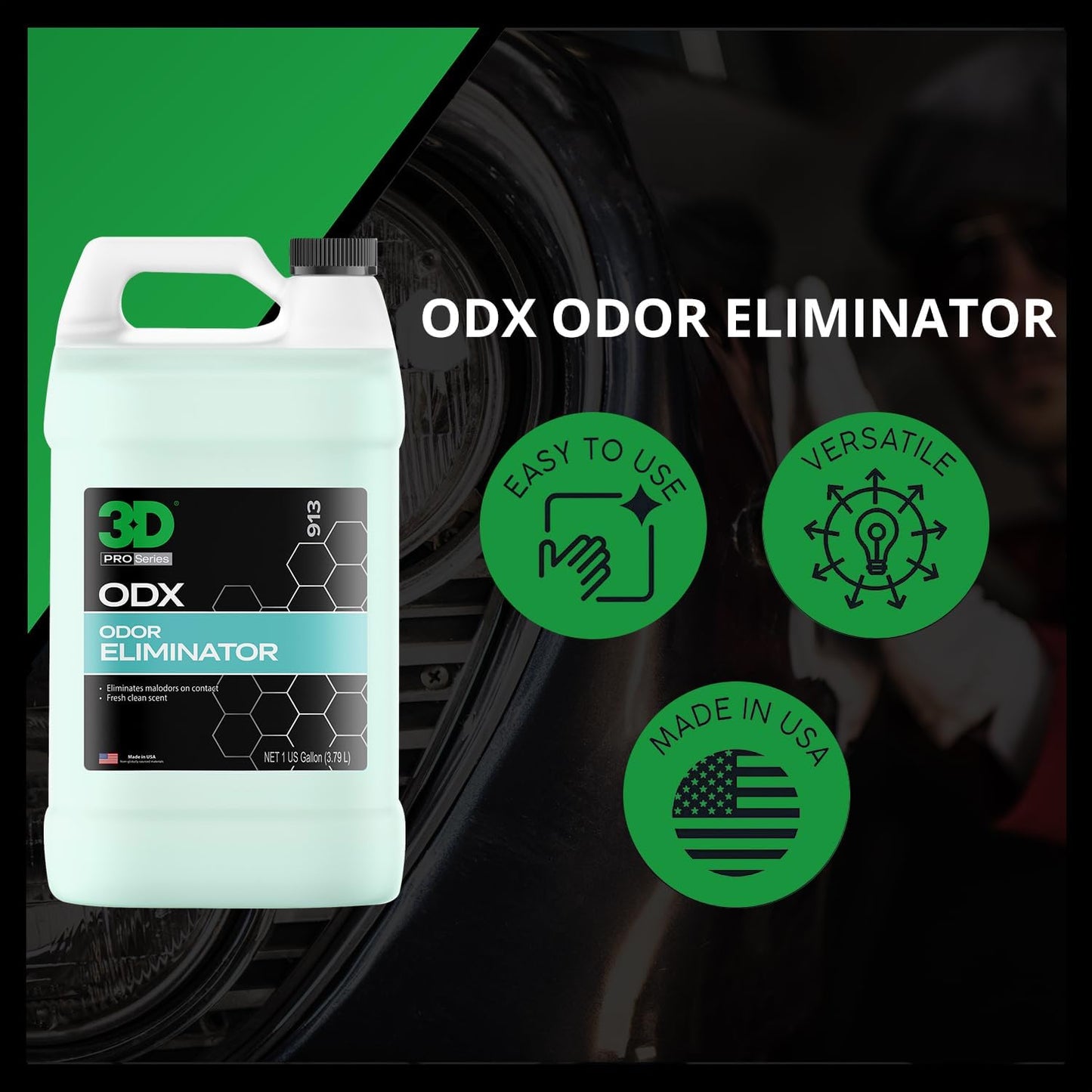 3D ODX - Automotive Odor Eliminator - Deodorizes Pet, Food, Smoke, & Other Linger Odors - Fresh Clean Scent - Great for Car, Home, Office Use