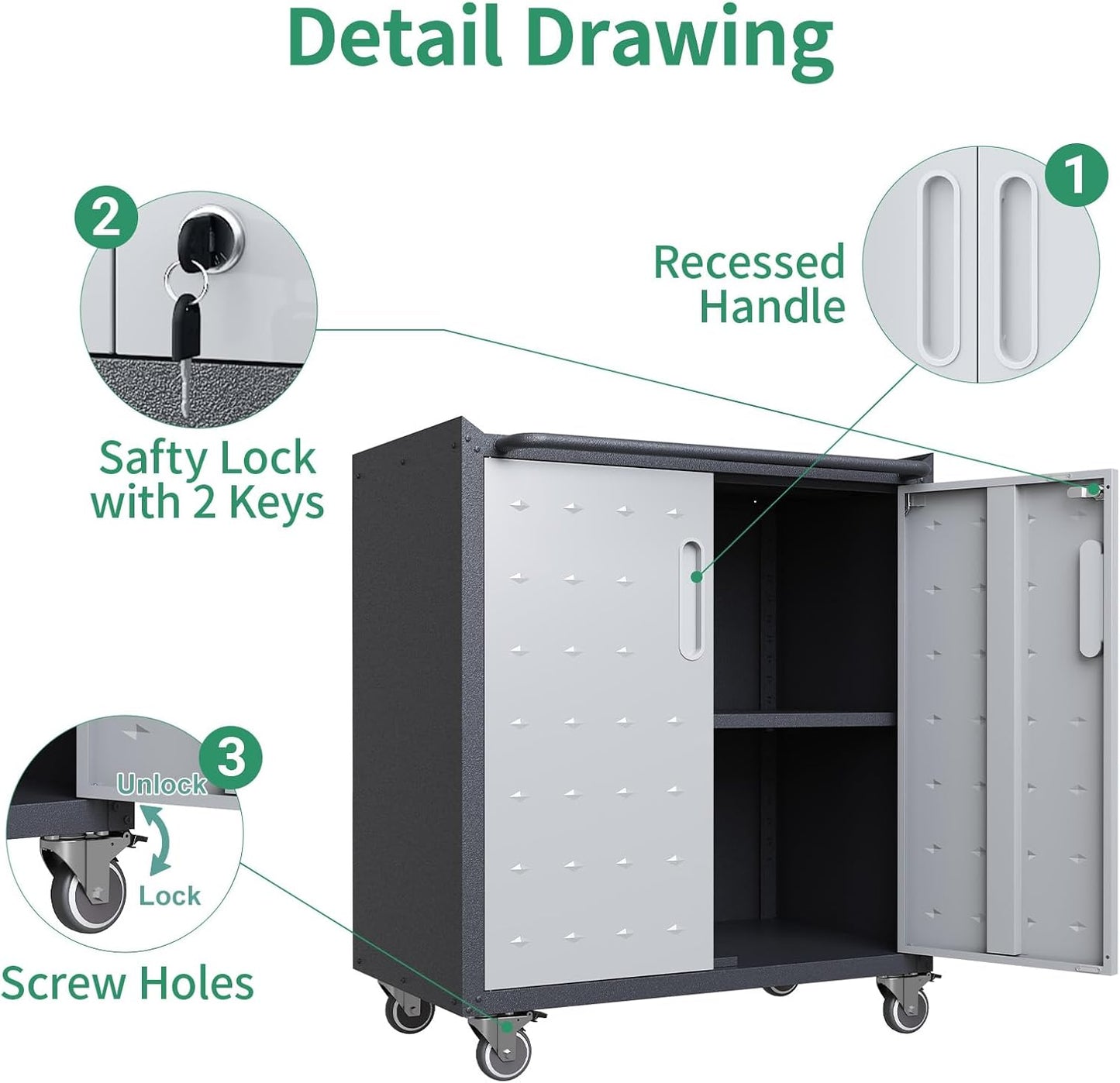 Metal Tool Cabinet,Garage Storage Cabinet System,Wall Cabinet & Locking Rolling Tool Cabinet with Doors and Adjustable Shelves,Steel Tool Cabinets for Home,Office (4 Pcs-StyleB, Black & Grey)