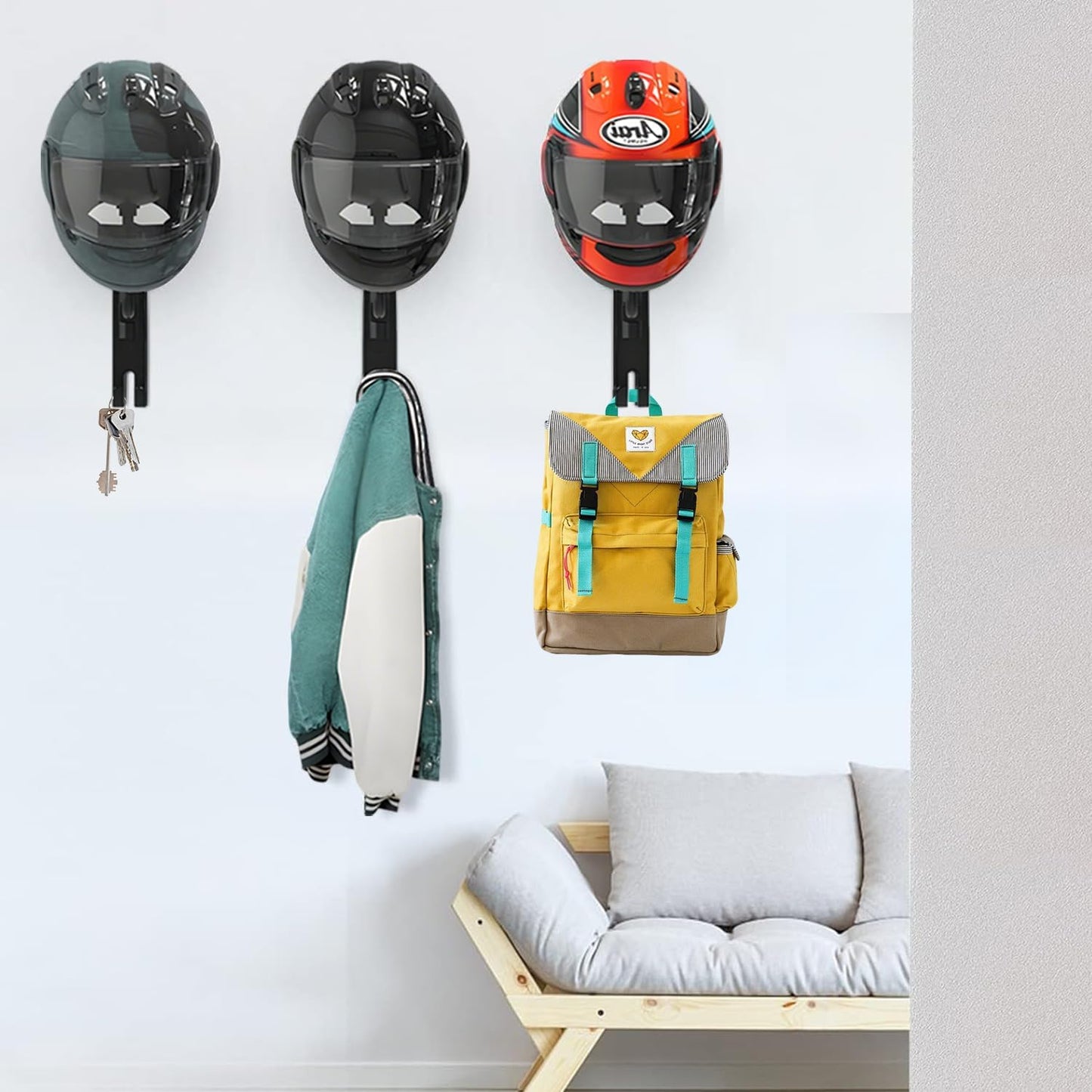 aiGear Motorcycle Helmet Holder, 180°Rotatable Motorcycle Helmet Rack with Double Hooks, Space Aluminum Motorcycle Helmet Holder Wall Mount for Motorcycle Bike Coats, Baseballs, Rugby Helmet (1 Pack)