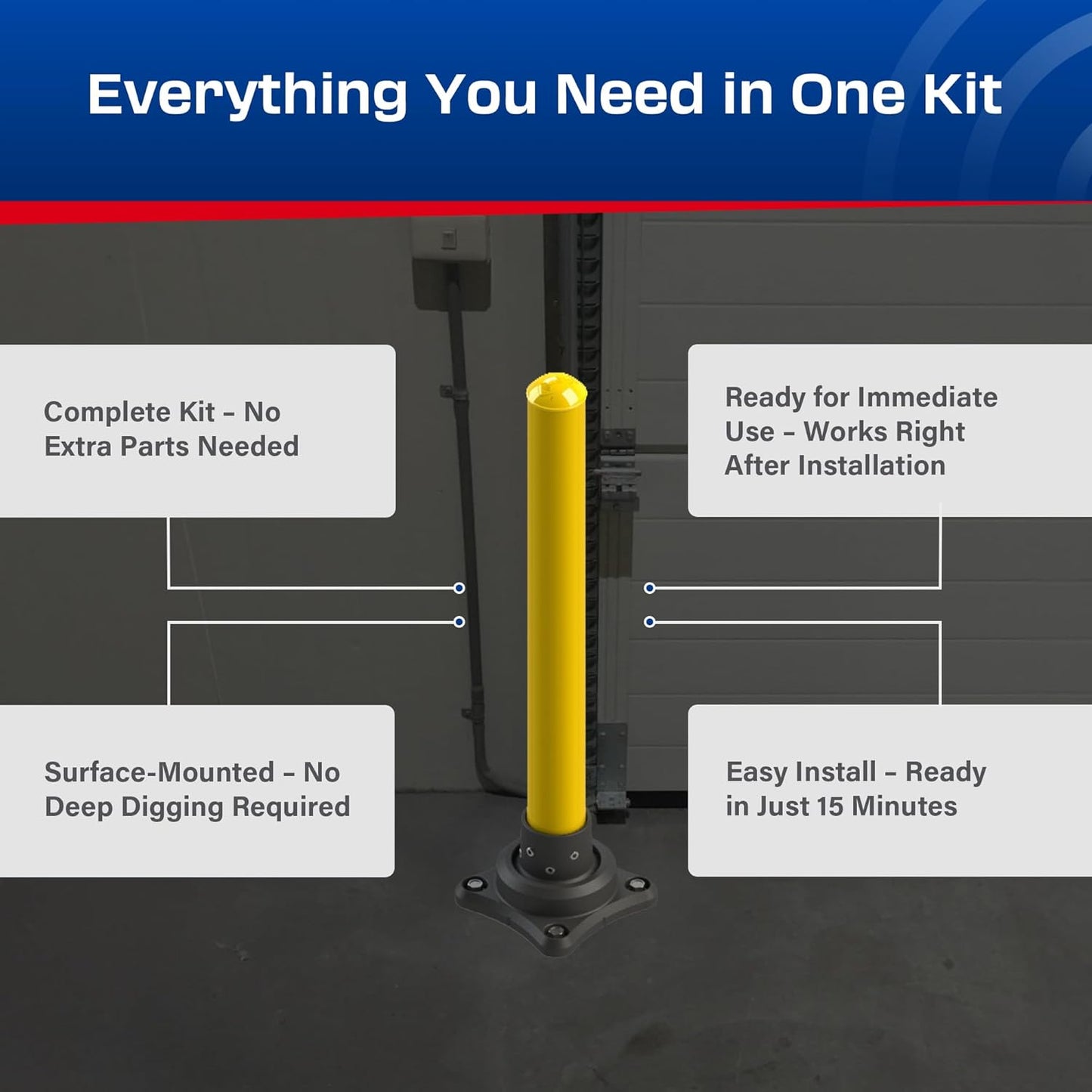 Impact Recovery - SlowStop Steel Rebounding Bollard - Metal Post - Safety Bollard - Made in the USA - 4" x 42"