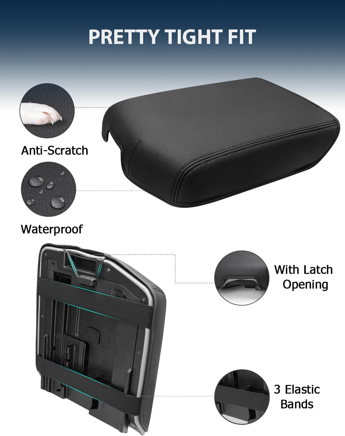 Center Console Cover for Toyota Tundra Accessories 2007-2013 & Toyota Sequoia 2008-2022, Vinyl Leather Car Armrest Protector, Anti-Scratch, Black