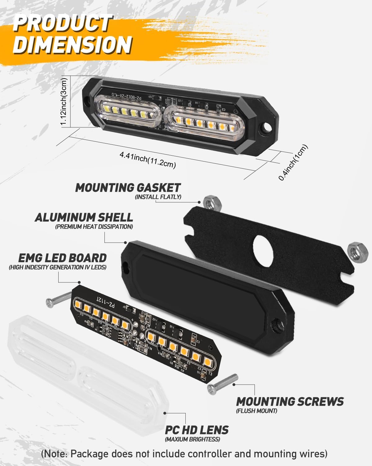 HLauto 1200T Emergency Strobe Grille Lights: 8pcs 12 LED Sync Feature Safety Warning Flashing Lights, Ultra Slim Surface Mount Hazard Caution Lights for Trucks, Vehicles, Car, ATV, UTV (Red White)