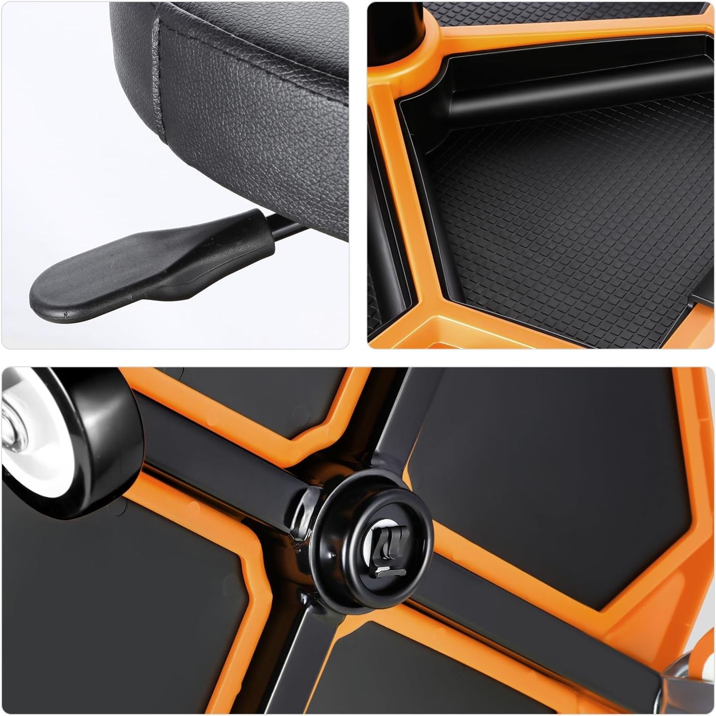 PM PERFORMOTOR Adjustable Height Pneumatic Garage Seat Rolling Mechanic Stool with Tool Tray Storage,300lbs Max Weight Capacity, Orange,PM-TOL-ATS-OG