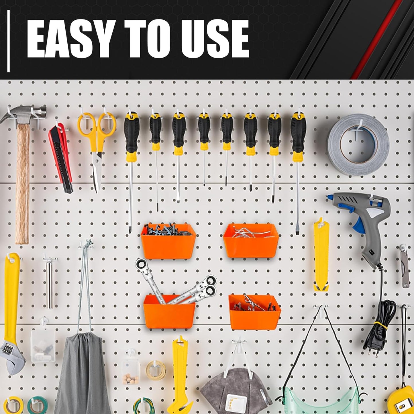 C&T 80 Piece Pegboard Hooks Assortment Kit, Pegboard Accessories Organizer Set with Bins, 1/8 and 1/4 in pegboard Hooks, for Hanging Tools, Organizing Various Tools,Garage Pegboard Wall Organization