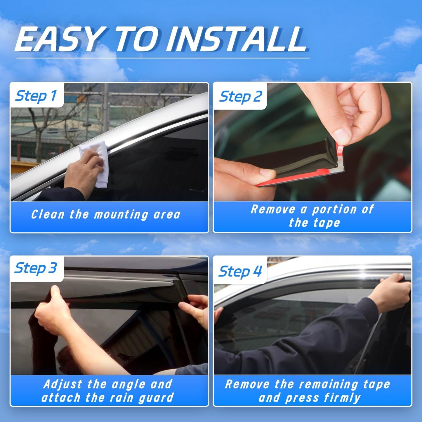 Rain Guard Fit for 2005-2010 Jeep Grand Cherokee, Outside Mount Side Window Visor Deflector, Dark Smoke Vent Shade Shield, 2005 2006 2007 2008 2009 2010, 4pcs