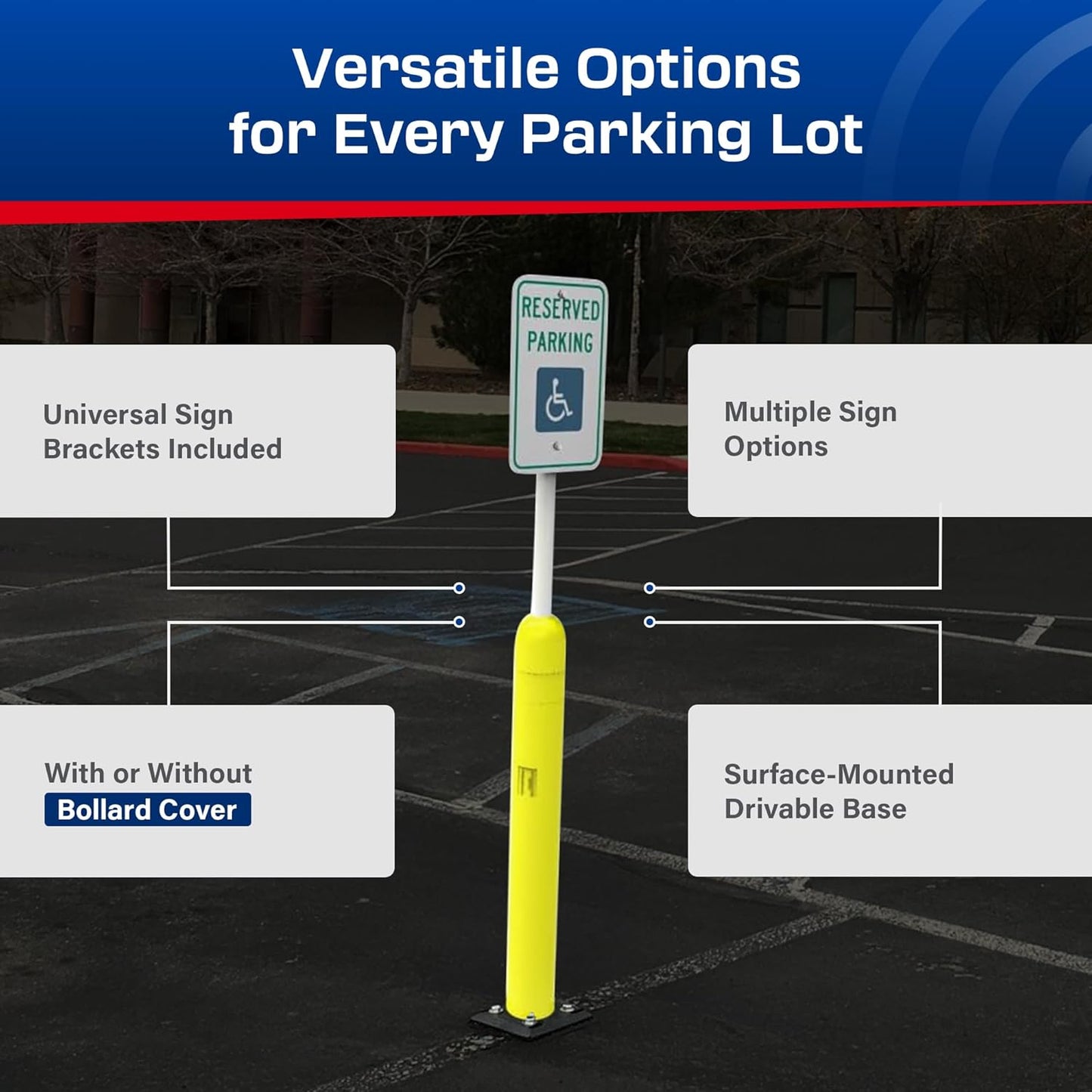 Impact Recovery - Sta-Rite Flexible Sign Post - Sign Holder - Handicap Parking Signs - Made in the USA - 78” with Yellow Bollard - Reserved Parking Signage