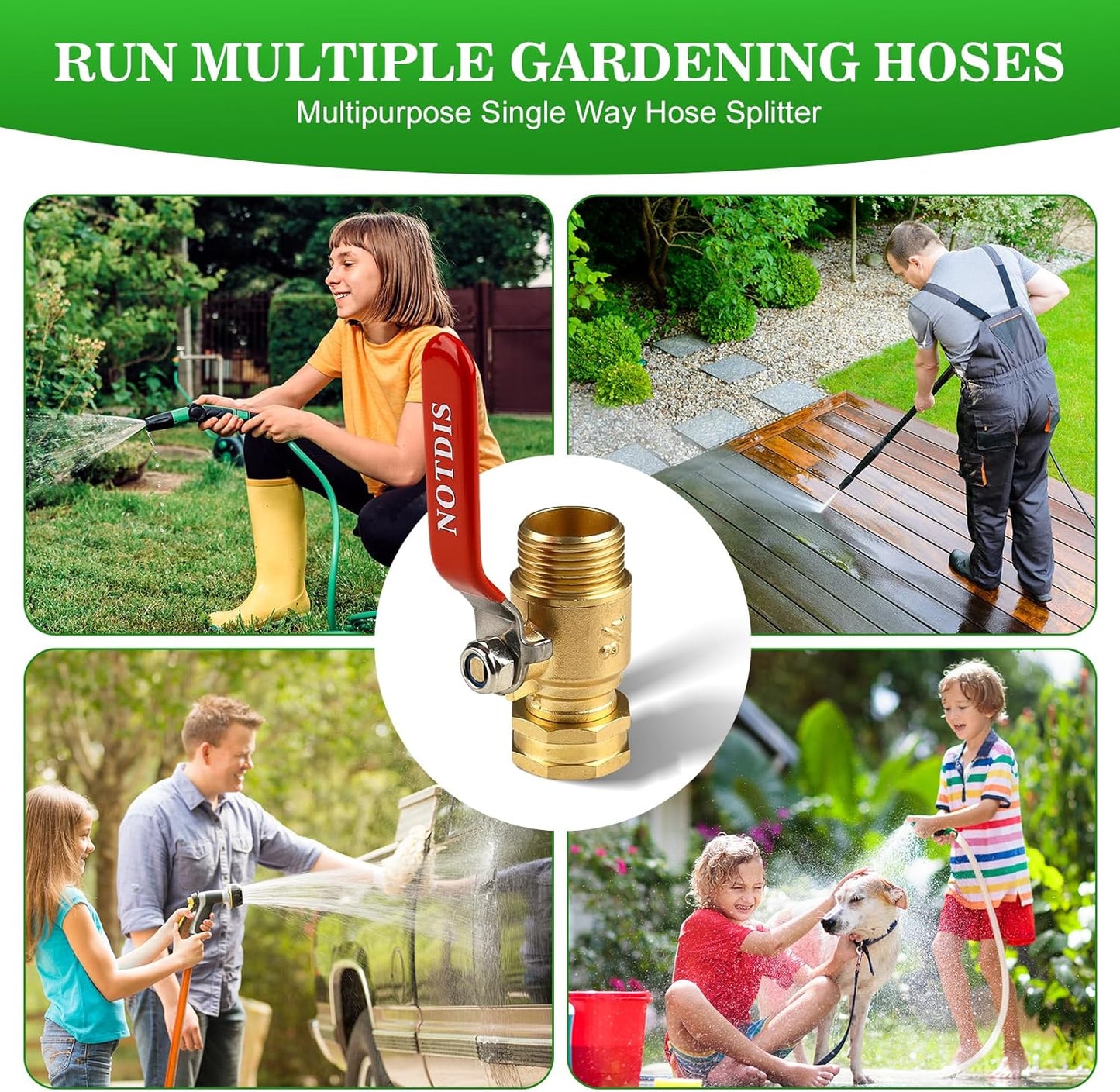 Brass Garden Hose Shut Off Valve with Full-Flow Design - Heavy Duty 3/4" GHT Connector, 304 Stainless Steel Handle (Corrosion-Resistant)