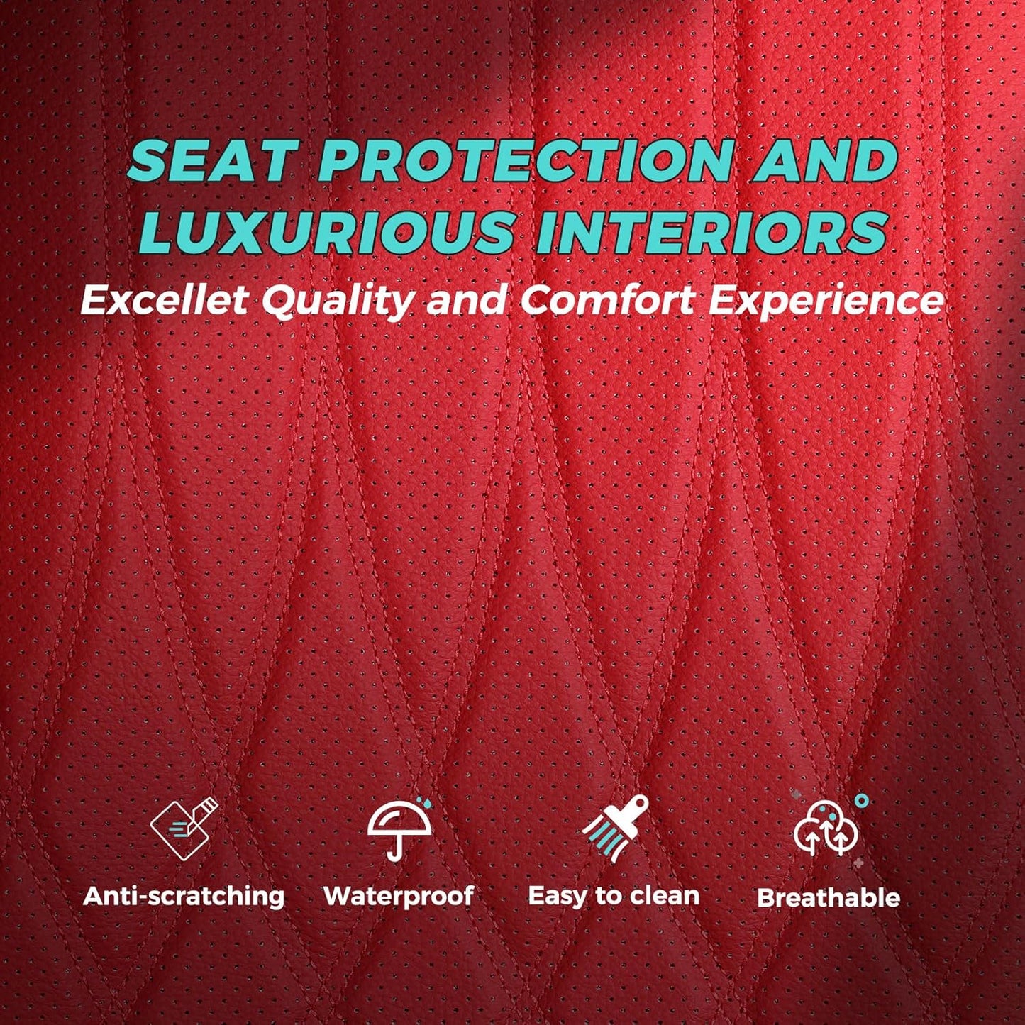 Seat Covers for Honda Civic Hatchback EX, Sport Touring, EXL 2016 2017 2018 2019 2020 2021, Faux Leather Car Seats Cover Full Set(Rear Row 40/60 Split & Folding Backrest)-RED