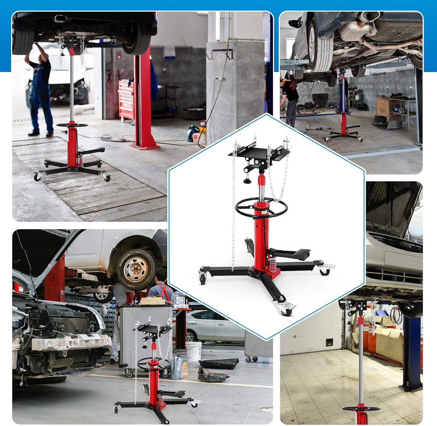 Transmission Jack, 1100lbs (1/2 Ton), 2-Stage Hydraulic Telescopic Jacks, Lifts 34"-68", with Foot Pedal & 360° Swivel Wheels, Ideal for Garage and Car Lifting, Heavy-Duty, Red