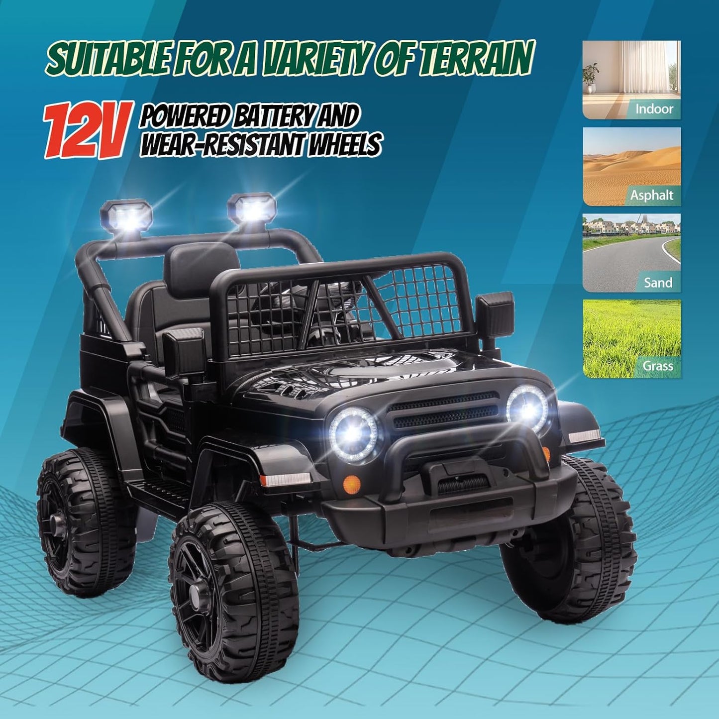 JOYMOR 12V Kids Ride on Truck with Remote Control, 4 Wheels Battery Powered Kids Car, Electric Play Car with LED Lights/Horn/Remote and Manual Control/3-5 MPH Speed/Gift for Girl Boy (Black)