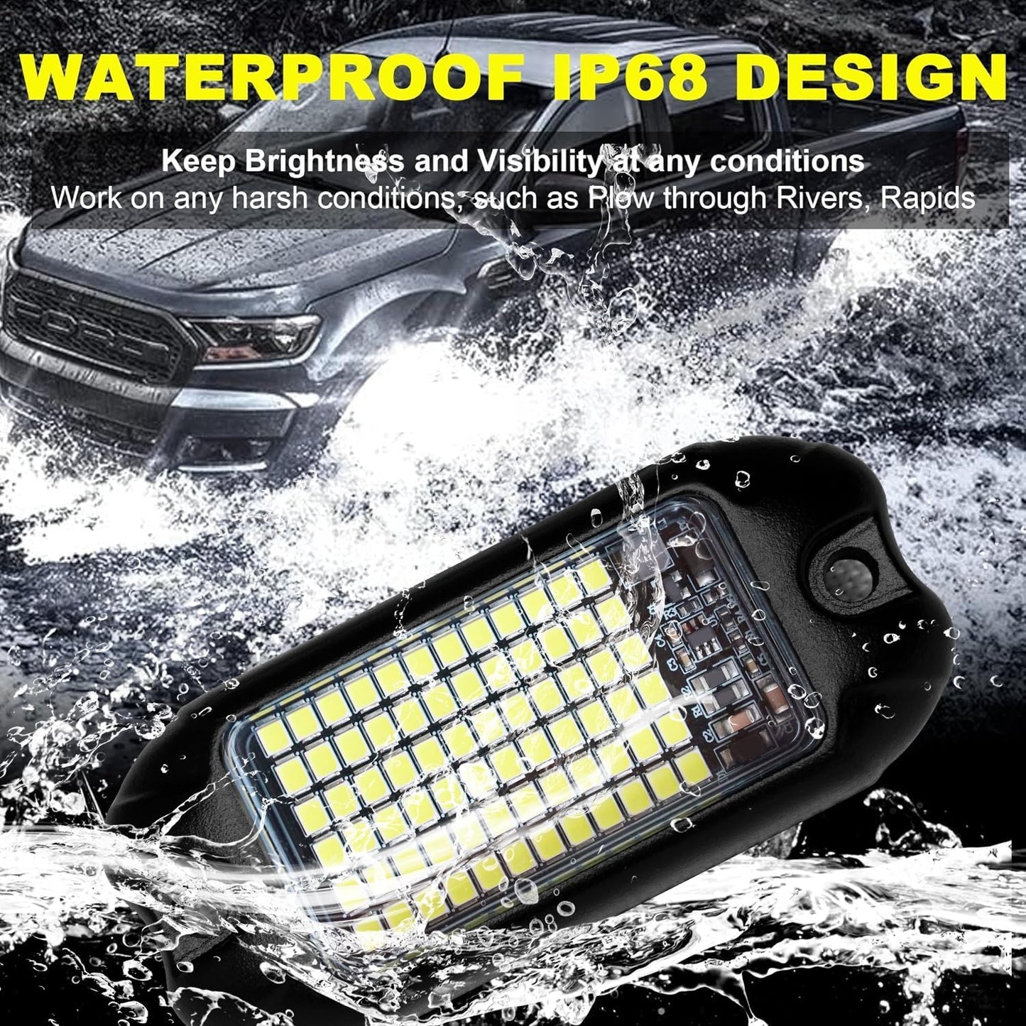 Nicoko 8 Pods 6000K pure White Rock lights Aluminum 9-30V Underglow Lights IP68 Waterproof Neon Trail Rig Lamp Lighting for SUV Car Truck Motorcycle Boat ATV UTV