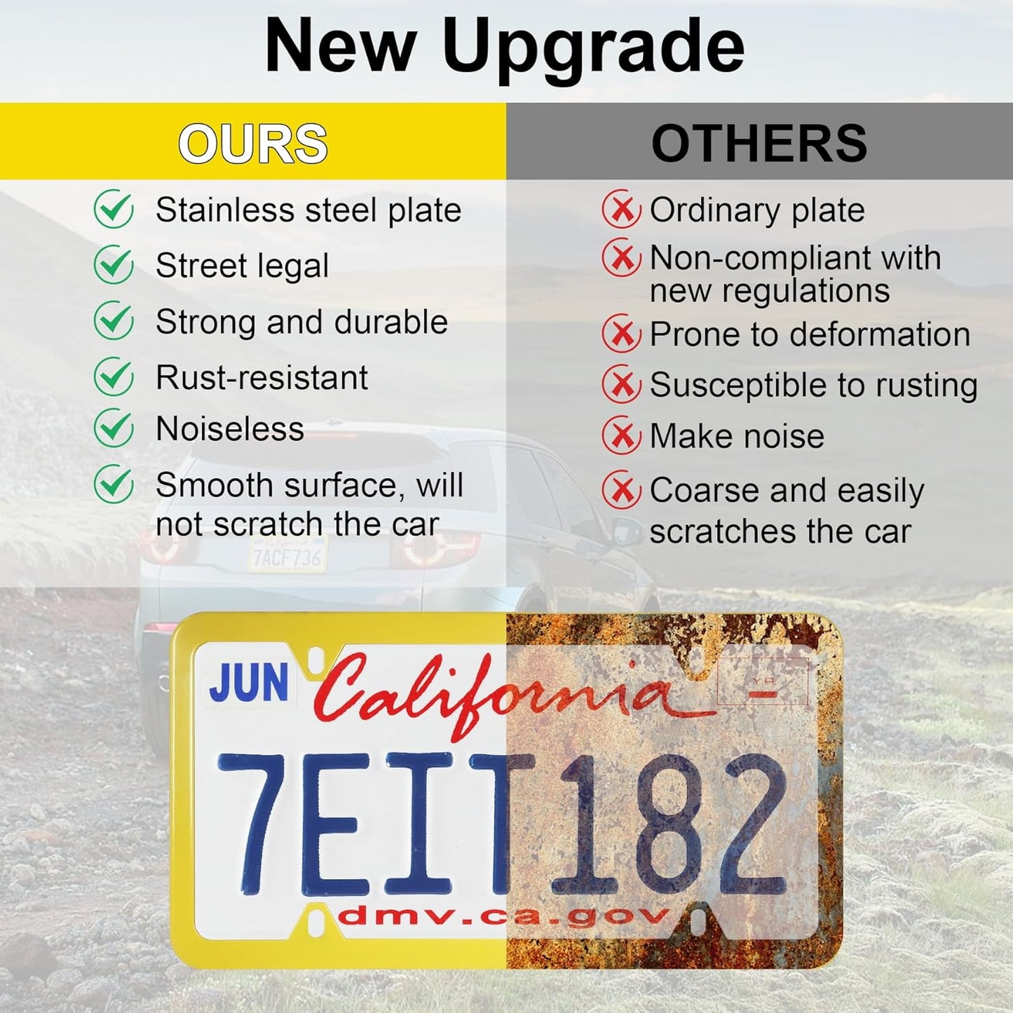 LivTee 4 Holes Stainless Steel License Plate Frames, 2 PCS Car Licence Plate Covers, Automotive Exterior Accessories Slim Design with Bolts Washer Caps for US Vehicles, Yellow