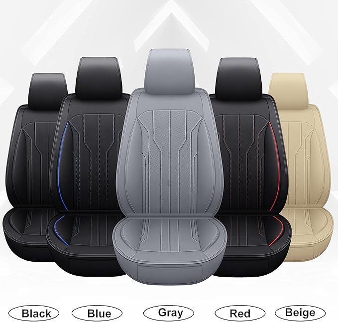 AOOG Leather Car Seat Covers, Leatherette Automotive Seat Covers for Cars SUV Pick-up Truck, Non-Slip Vehicle Car Seat Covers Universal Fit Set for Auto Interior Accessories, Full Set, Gray