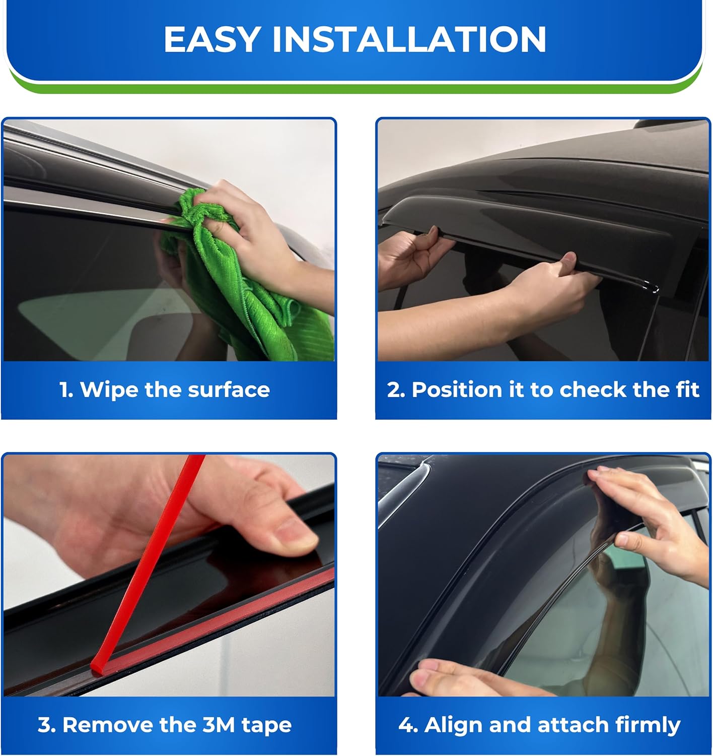 KPY Window Visor Compatible with Toyota Camry 2018-2024, 4PC Rain Guard Side Window Vent Deflectors Tape-On Mugen Style, 2018 2019 2020 2021 2022 2023 2024