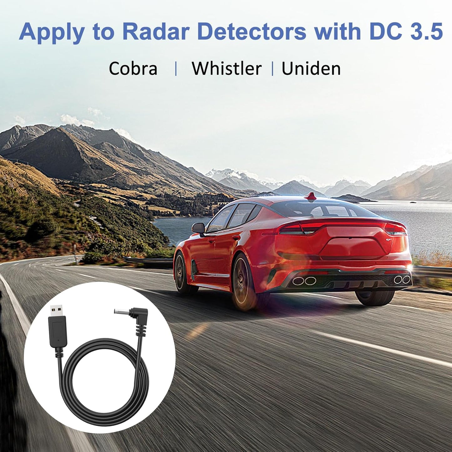 Radar Detector Power Cable, USB to RJ11 DC3.5 Cable,Replacement Radar Detectors Power Cable,for Cob'r'a Unide Radenso Pro M Whistler Radar Detector (DC3.5-3.3FT)